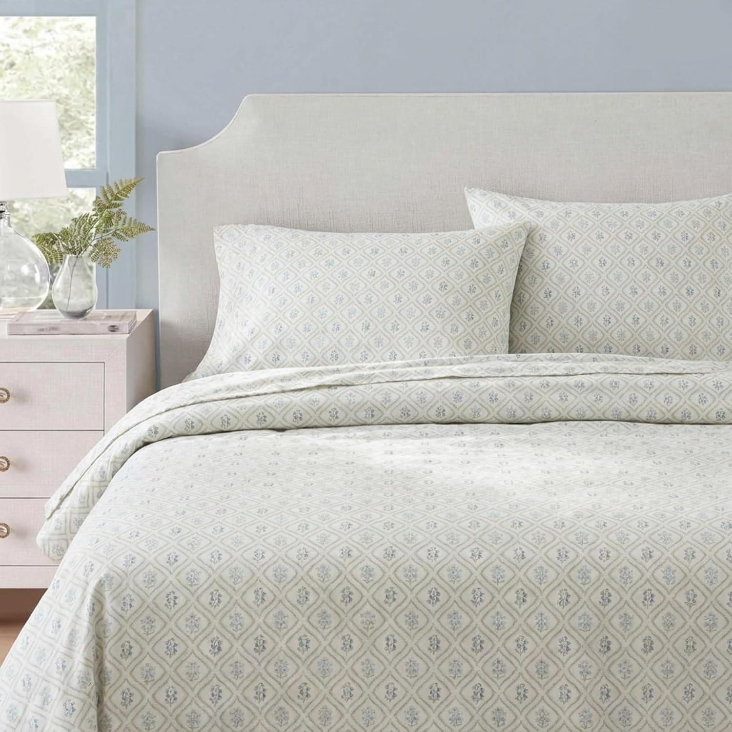 image:imageMartha Stewart Full Sheet Set with Fitted Sheet amp Pillowcases Cotton Percale Bedding with a Smooth Feel Deep Pocket Gingham BrownCosta Blue