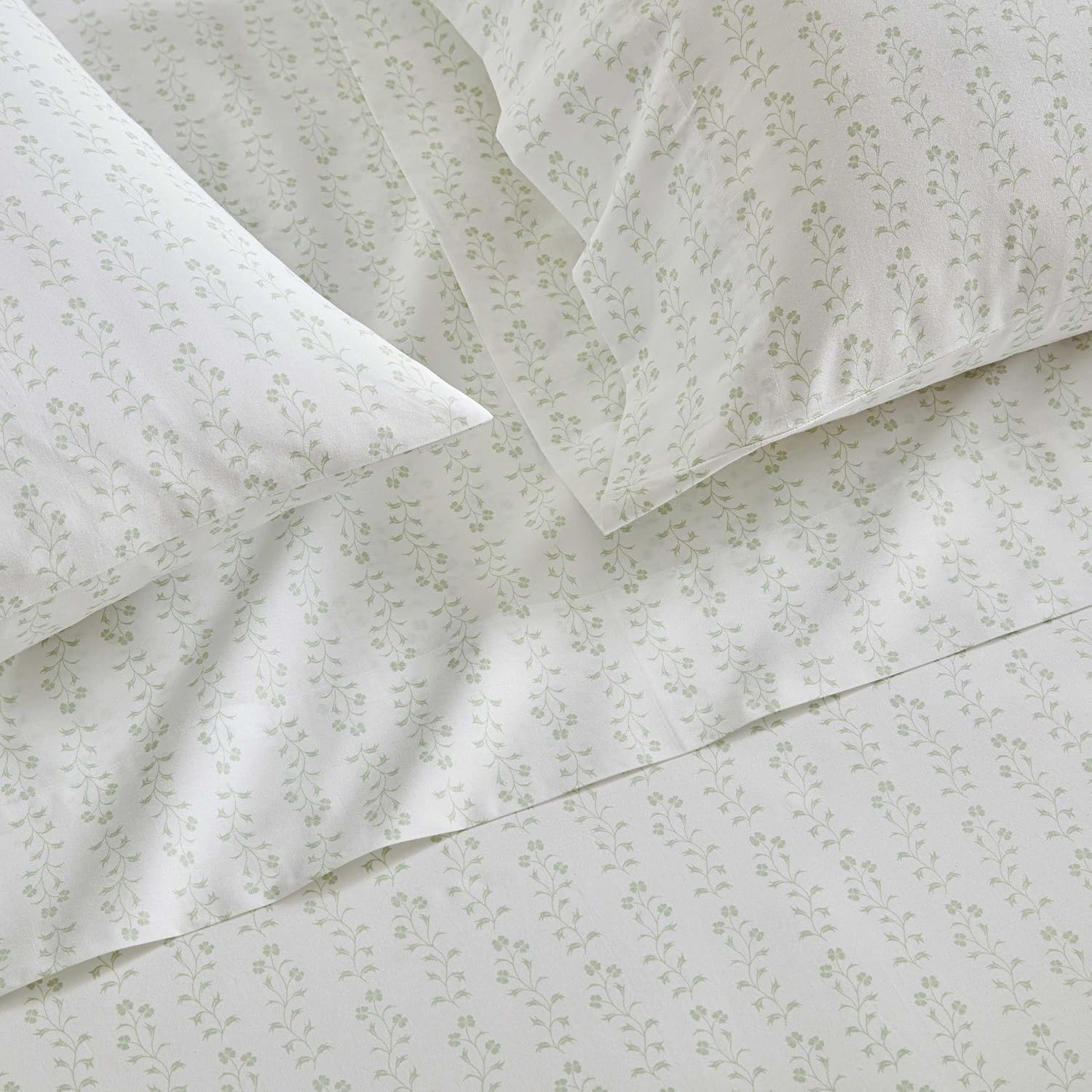 image:imageMartha Stewart Full Sheet Set with Fitted Sheet amp Pillowcases Cotton Percale Bedding with a Smooth Feel Deep Pocket Gingham BrownDitsy Vine Green