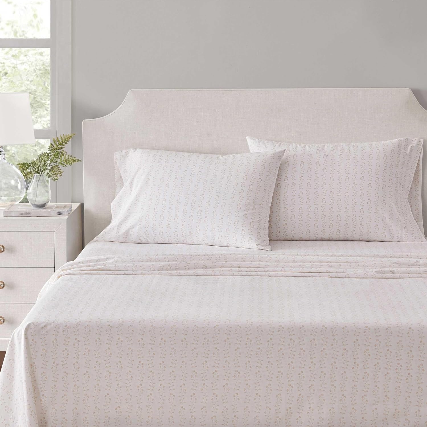image:imageMartha Stewart Full Sheet Set with Fitted Sheet amp Pillowcases Cotton Percale Bedding with a Smooth Feel Deep Pocket Gingham BrownDitsy Vine Pink