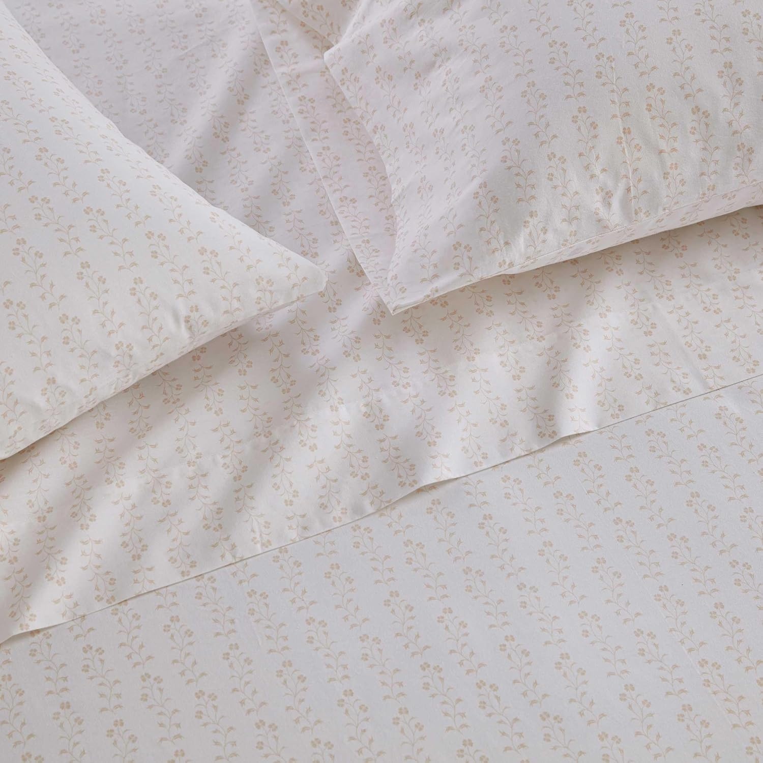 image:imageMartha Stewart Full Sheet Set with Fitted Sheet amp Pillowcases Cotton Percale Bedding with a Smooth Feel Deep Pocket Gingham BrownDitsy Vine Pink