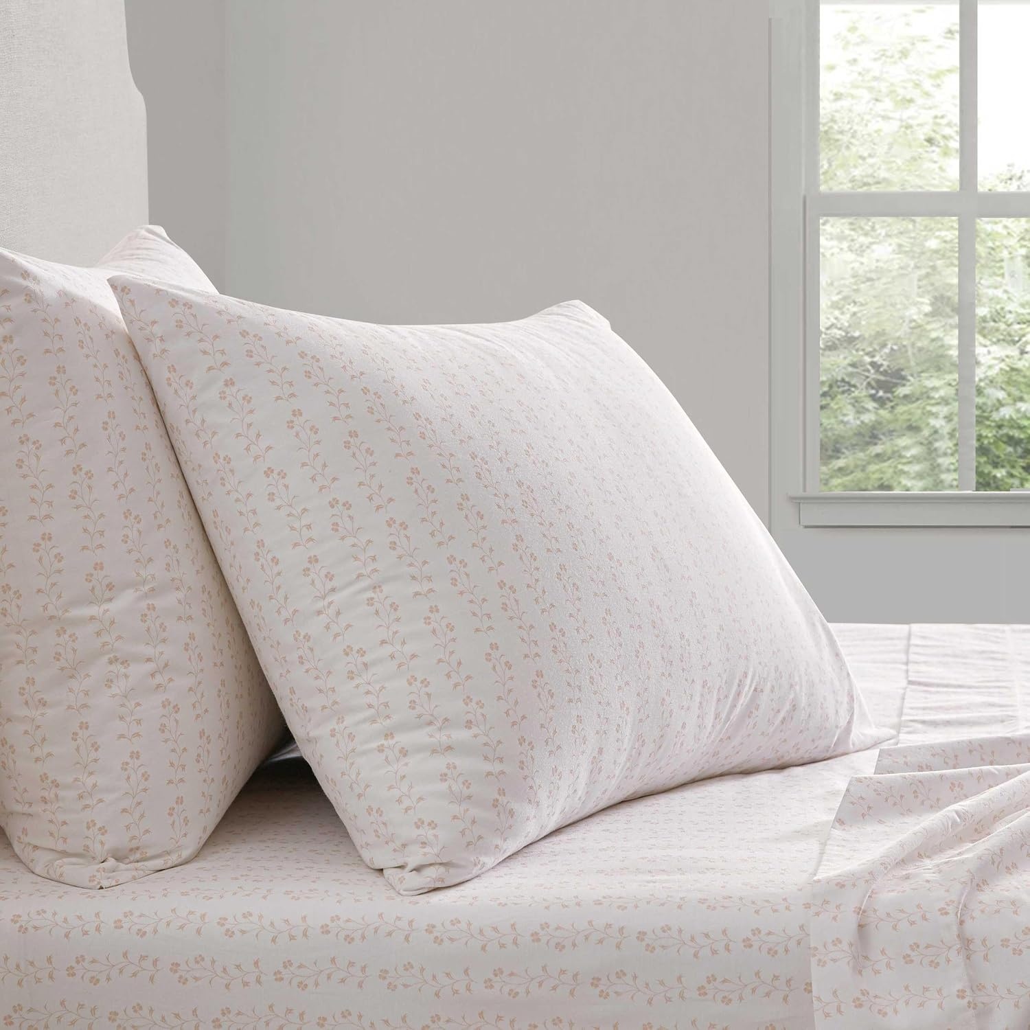 image:imageMartha Stewart Full Sheet Set with Fitted Sheet amp Pillowcases Cotton Percale Bedding with a Smooth Feel Deep Pocket Gingham BrownDitsy Vine Pink