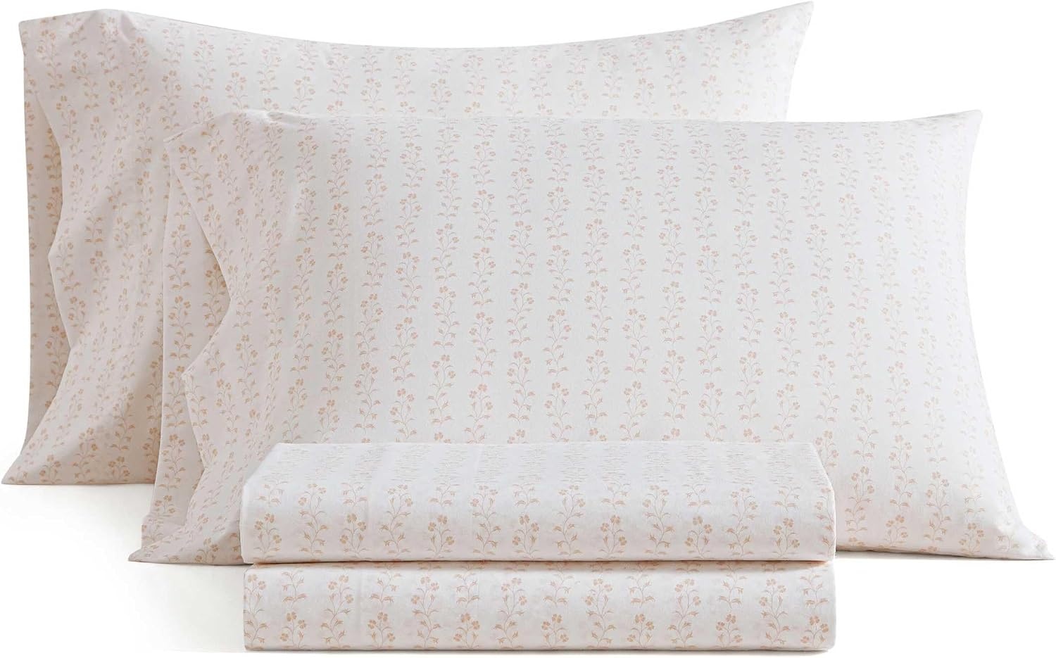 image:imageMartha Stewart Full Sheet Set with Fitted Sheet amp Pillowcases Cotton Percale Bedding with a Smooth Feel Deep Pocket Gingham BrownDitsy Vine Pink