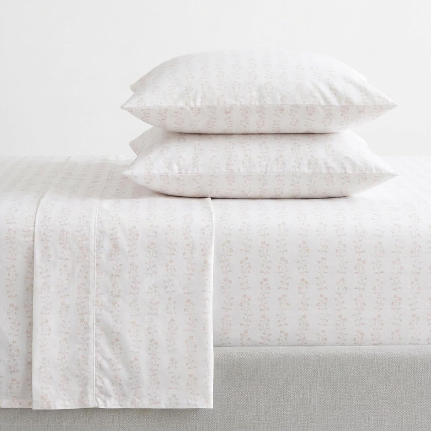 image:imageMartha Stewart Full Sheet Set with Fitted Sheet amp Pillowcases Cotton Percale Bedding with a Smooth Feel Deep Pocket Gingham BrownDitsy Vine Pink