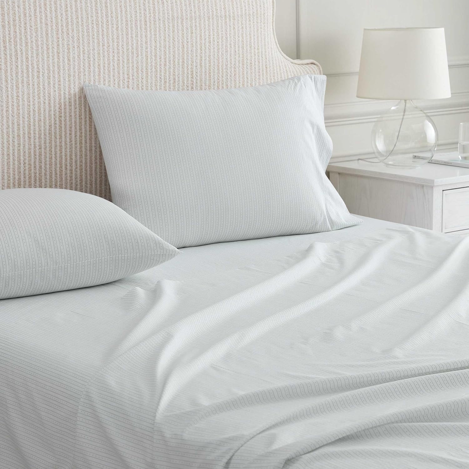 image:imageMartha Stewart Full Sheet Set with Fitted Sheet amp Pillowcases Cotton Percale Bedding with a Smooth Feel Deep Pocket Gingham BrownDottie Stripe Green