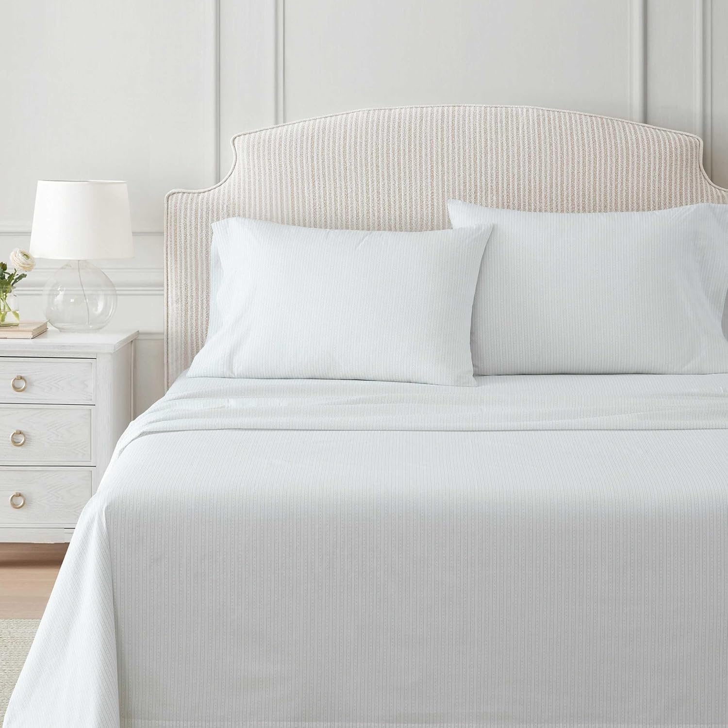 image:imageMartha Stewart Full Sheet Set with Fitted Sheet amp Pillowcases Cotton Percale Bedding with a Smooth Feel Deep Pocket Gingham BrownDottie Stripe Green