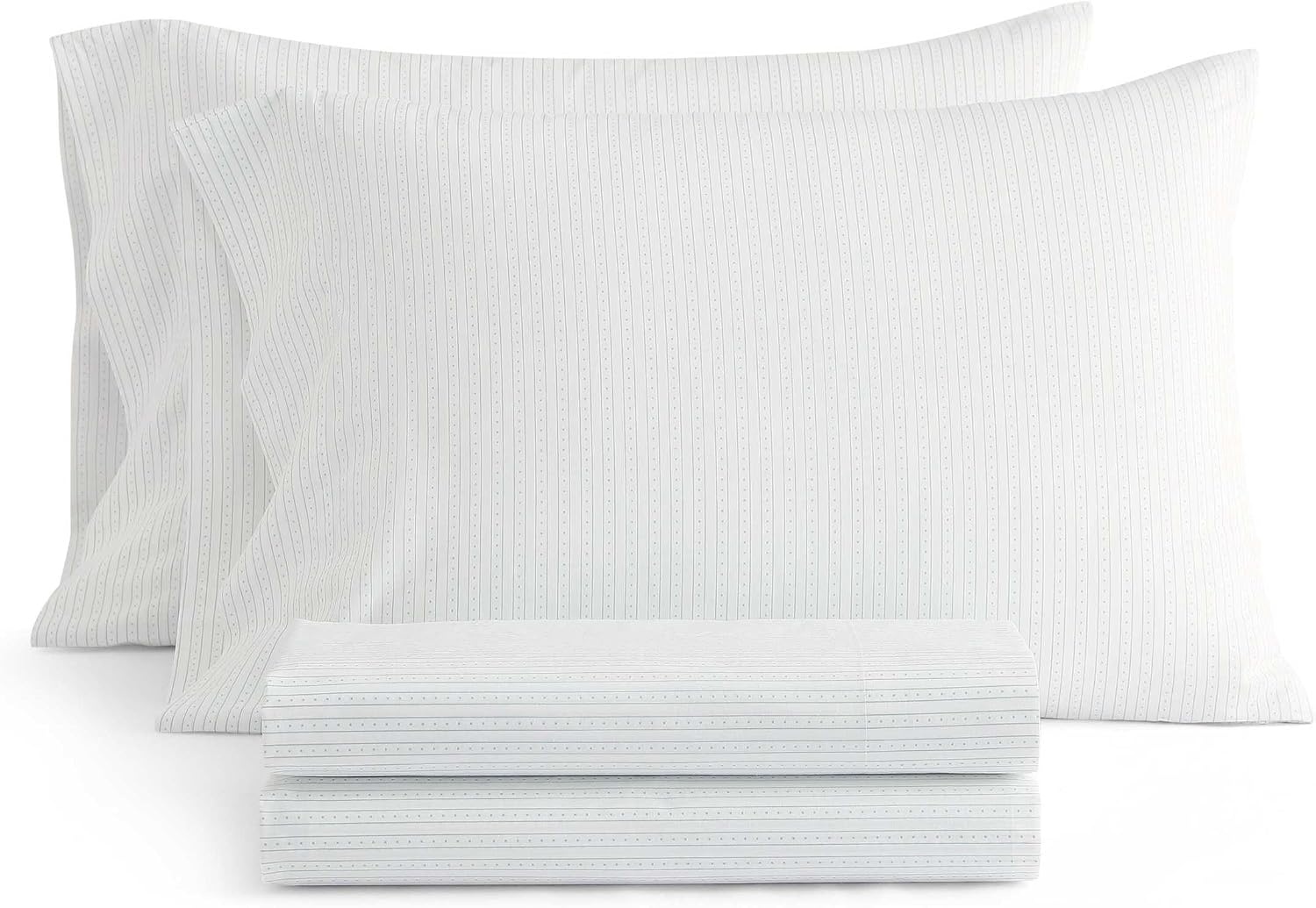 image:imageMartha Stewart Full Sheet Set with Fitted Sheet amp Pillowcases Cotton Percale Bedding with a Smooth Feel Deep Pocket Gingham BrownDottie Stripe Green