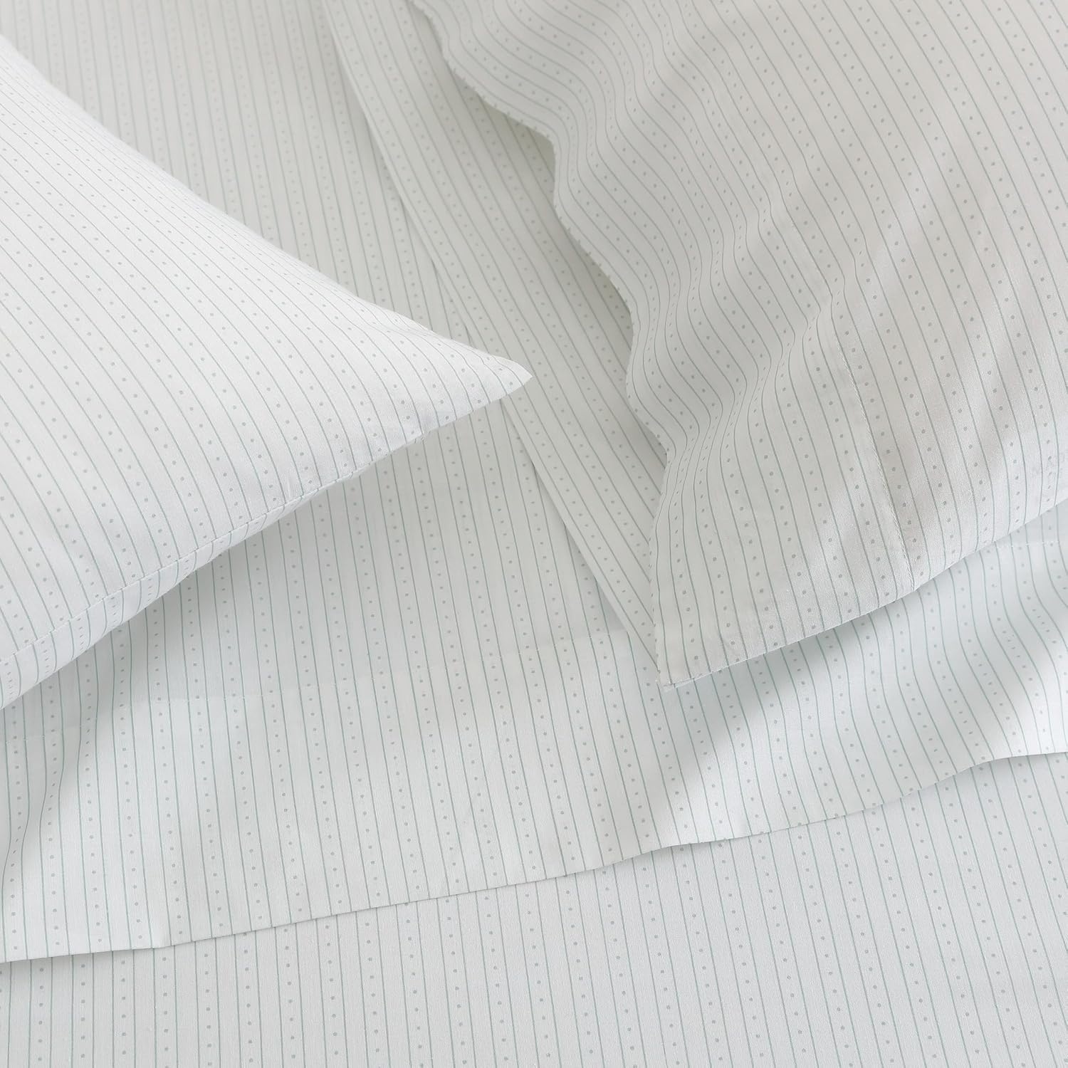 image:imageMartha Stewart Full Sheet Set with Fitted Sheet amp Pillowcases Cotton Percale Bedding with a Smooth Feel Deep Pocket Gingham BrownDottie Stripe Green