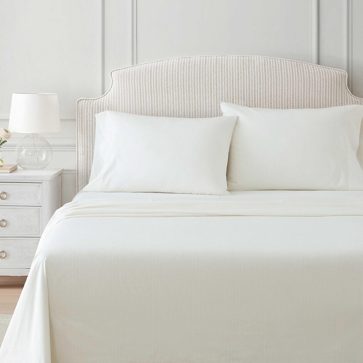 image:imageMartha Stewart Full Sheet Set with Fitted Sheet amp Pillowcases Cotton Percale Bedding with a Smooth Feel Deep Pocket Gingham BrownDottie Stripe Yellow