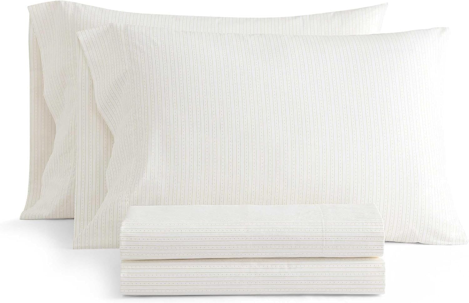 image:imageMartha Stewart Full Sheet Set with Fitted Sheet amp Pillowcases Cotton Percale Bedding with a Smooth Feel Deep Pocket Gingham BrownDottie Stripe Yellow