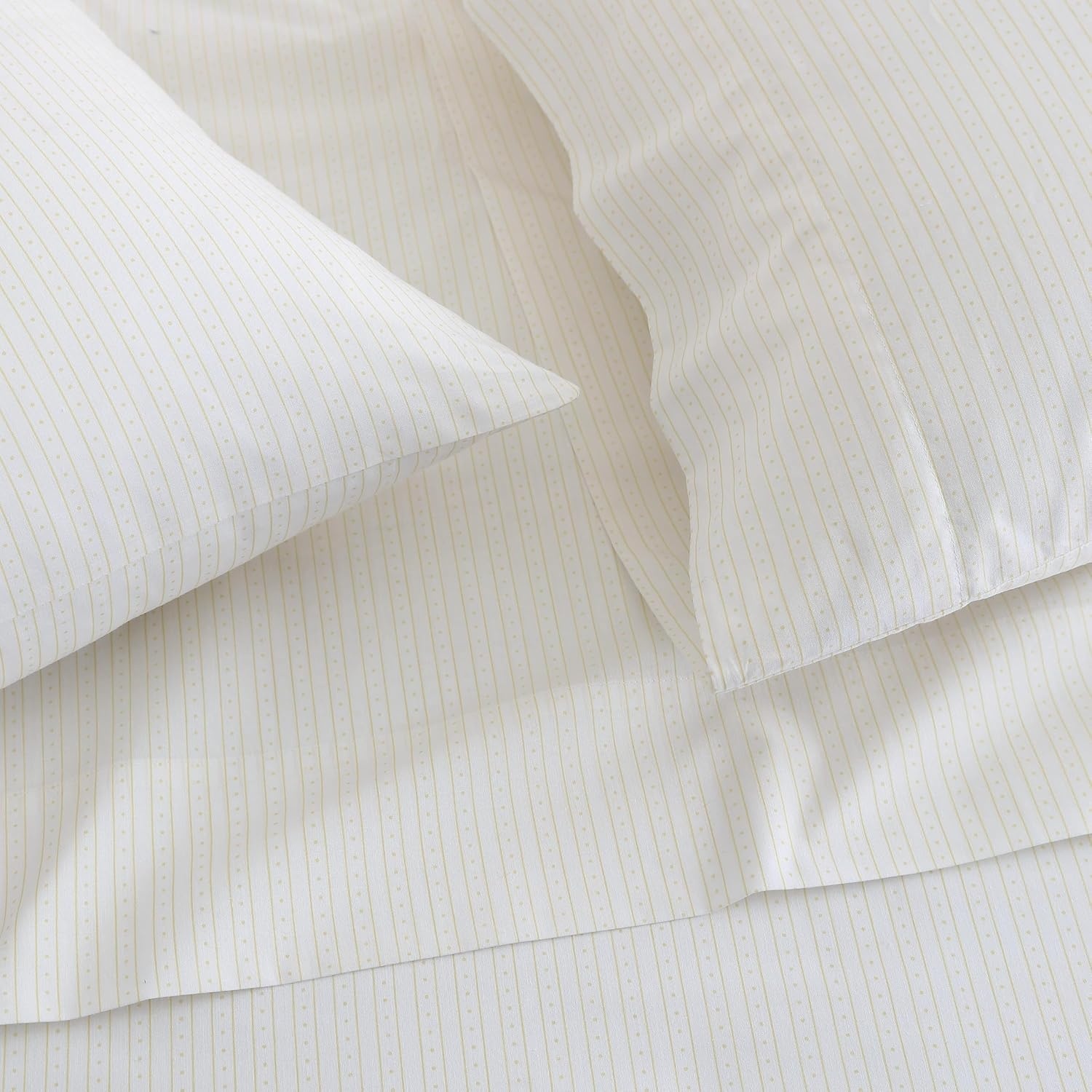 image:imageMartha Stewart Full Sheet Set with Fitted Sheet amp Pillowcases Cotton Percale Bedding with a Smooth Feel Deep Pocket Gingham BrownDottie Stripe Yellow