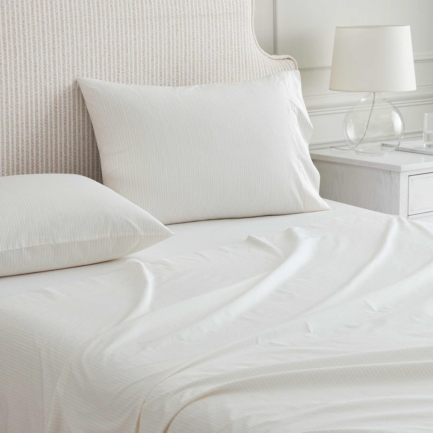 image:imageMartha Stewart Full Sheet Set with Fitted Sheet amp Pillowcases Cotton Percale Bedding with a Smooth Feel Deep Pocket Gingham BrownDottie Stripe Yellow