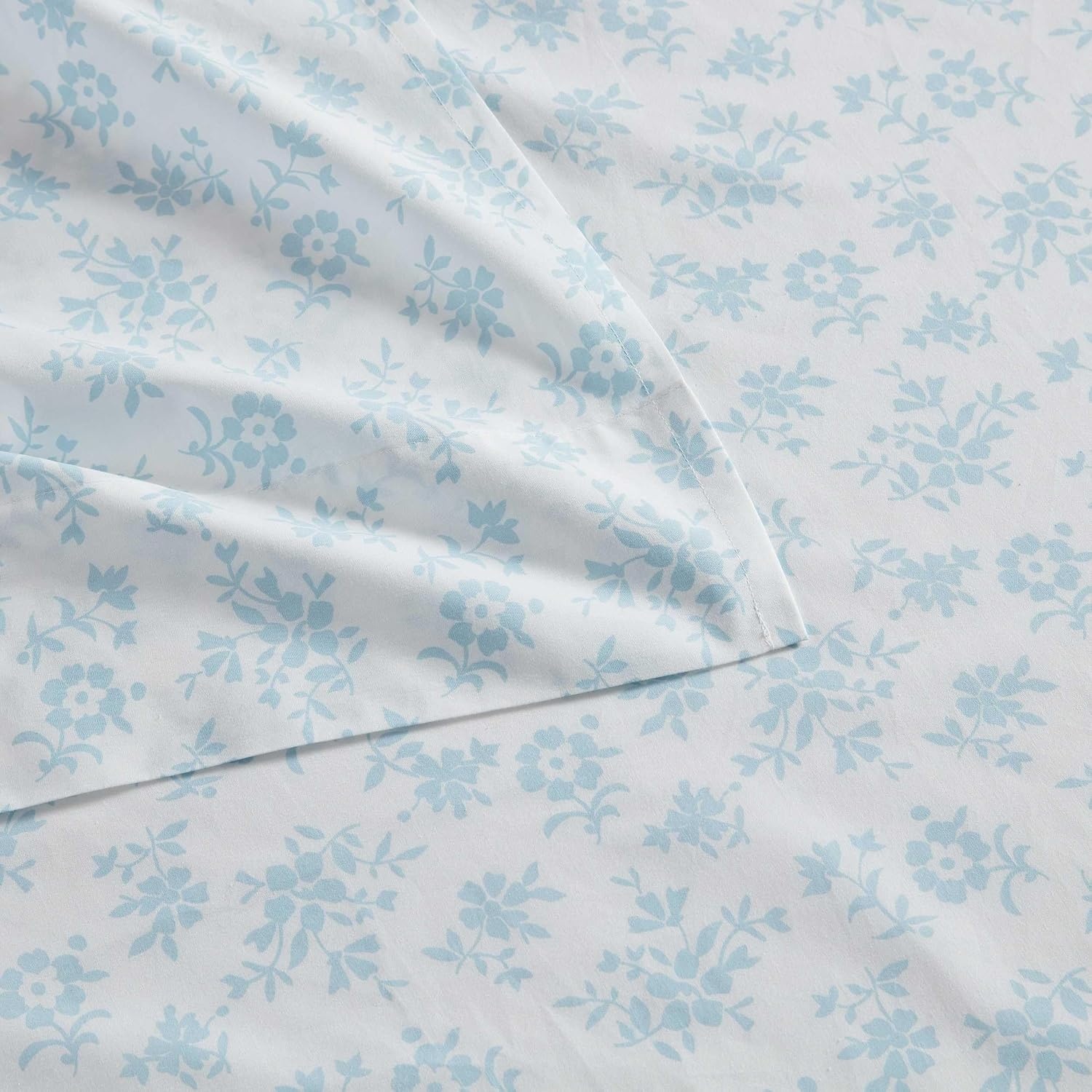 image:imageMartha Stewart Full Sheet Set with Fitted Sheet amp Pillowcases Cotton Percale Bedding with a Smooth Feel Deep Pocket Gingham BrownFloral Blue