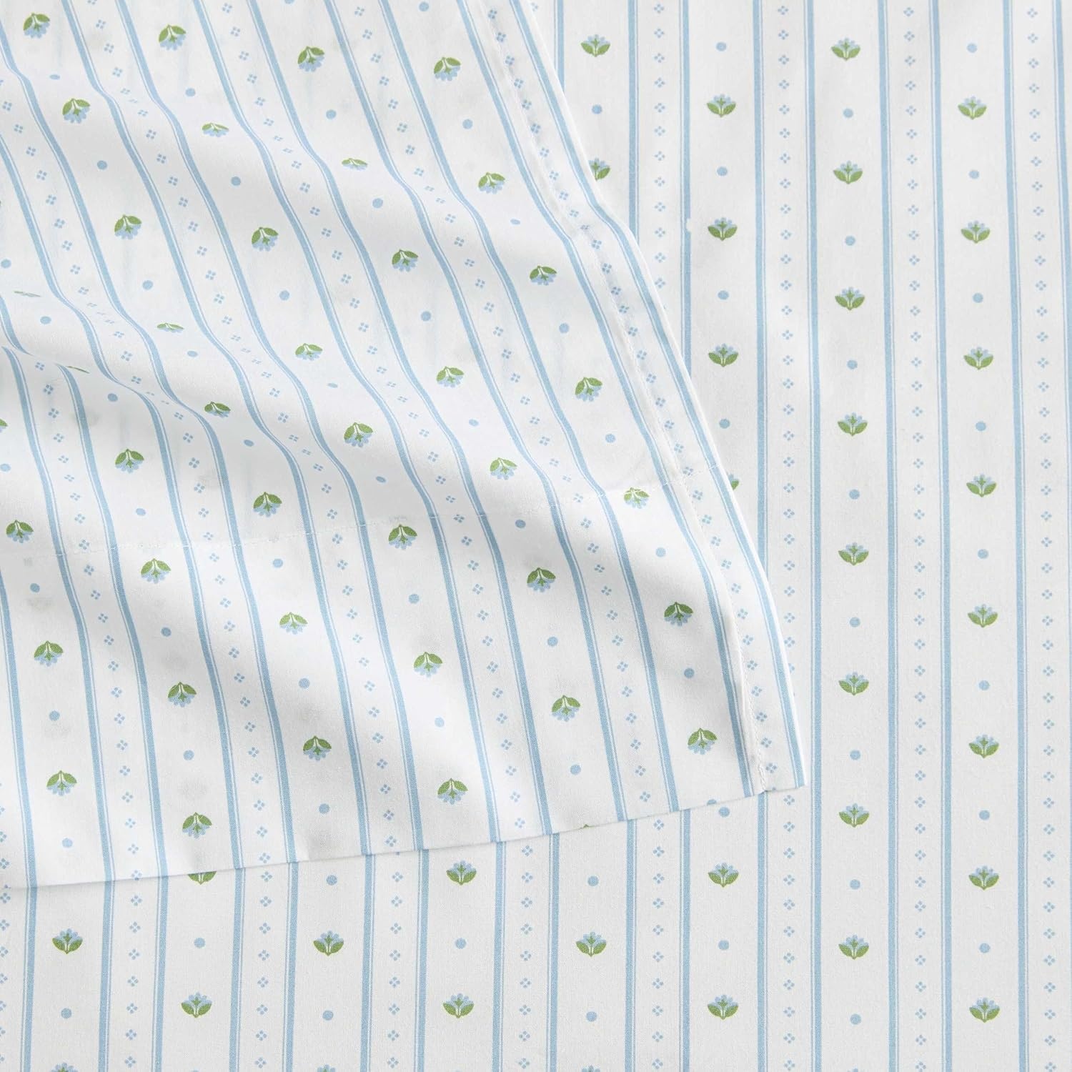 image:imageMartha Stewart Full Sheet Set with Fitted Sheet amp Pillowcases Cotton Percale Bedding with a Smooth Feel Deep Pocket Gingham BrownFloral Stripe Blue