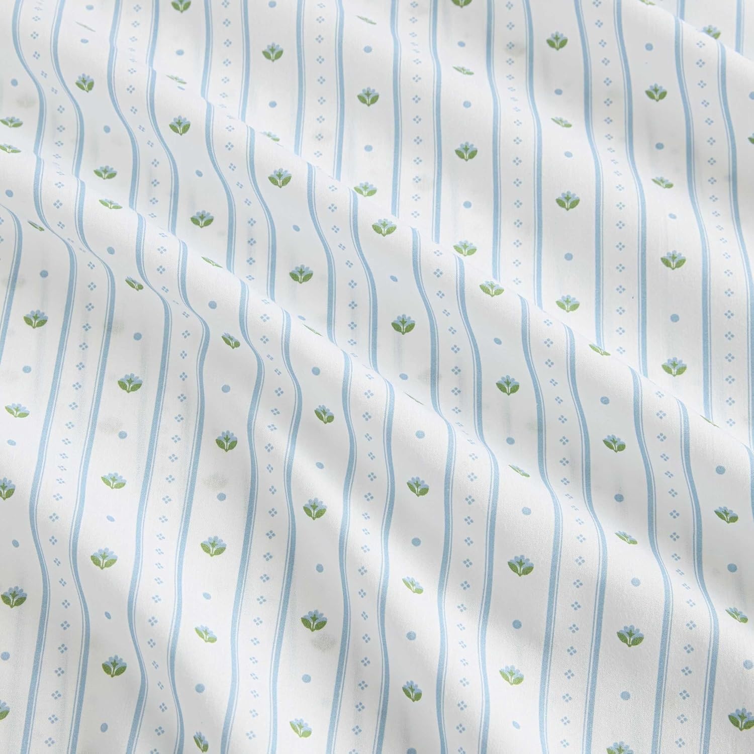 image:imageMartha Stewart Full Sheet Set with Fitted Sheet amp Pillowcases Cotton Percale Bedding with a Smooth Feel Deep Pocket Gingham BrownFloral Stripe Blue