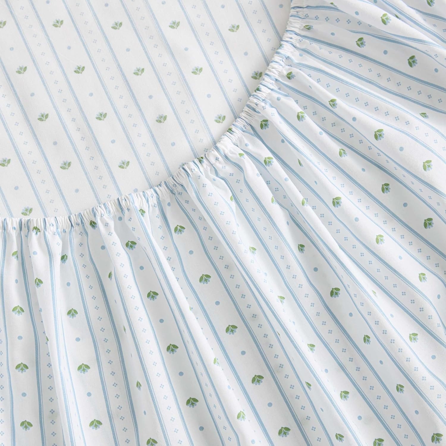 image:imageMartha Stewart Full Sheet Set with Fitted Sheet amp Pillowcases Cotton Percale Bedding with a Smooth Feel Deep Pocket Gingham BrownFloral Stripe Blue