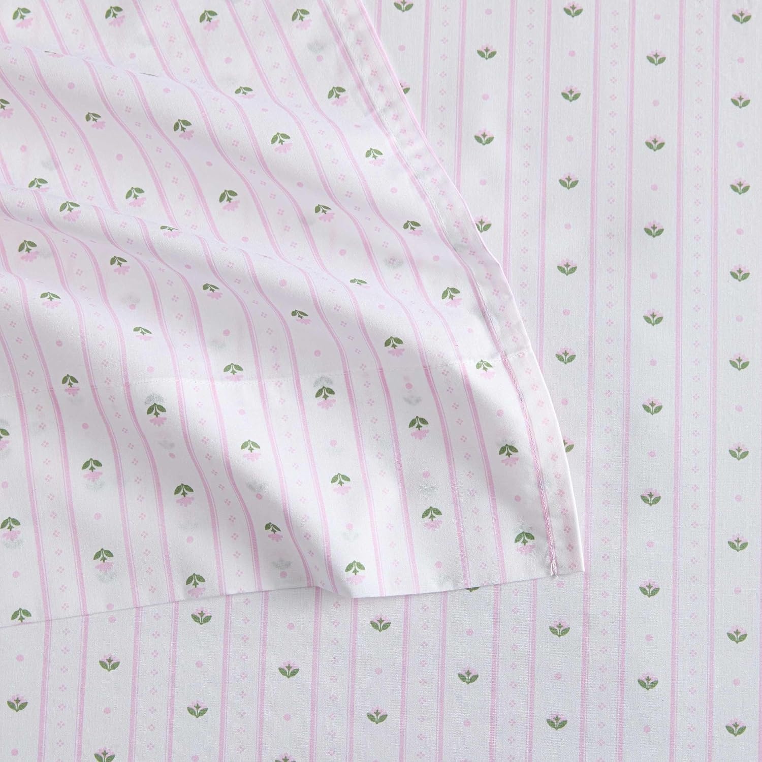 image:imageMartha Stewart Full Sheet Set with Fitted Sheet amp Pillowcases Cotton Percale Bedding with a Smooth Feel Deep Pocket Gingham BrownFloral Stripe Pink