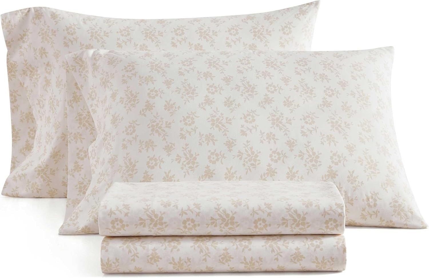 image:imageMartha Stewart Full Sheet Set with Fitted Sheet amp Pillowcases Cotton Percale Bedding with a Smooth Feel Deep Pocket Gingham BrownFloral White