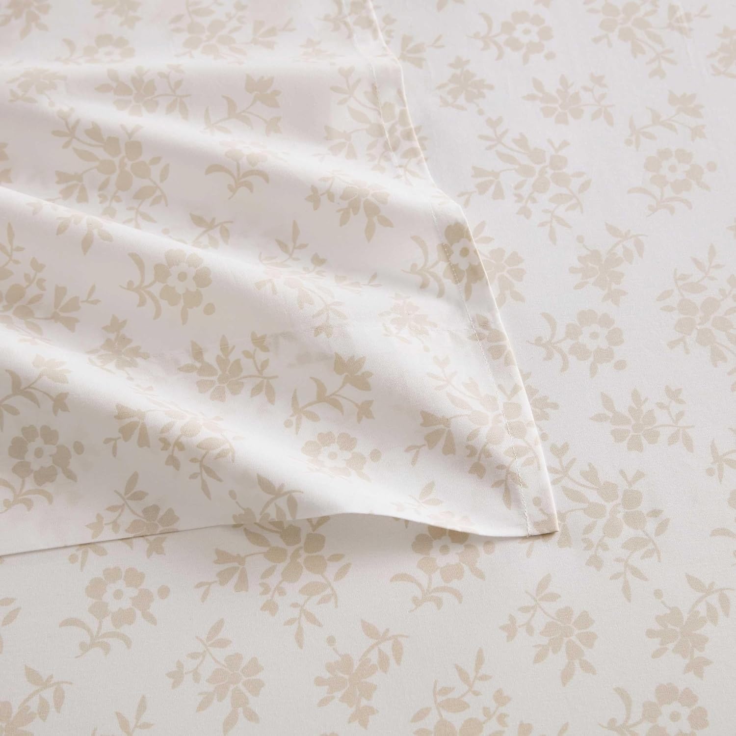 image:imageMartha Stewart Full Sheet Set with Fitted Sheet amp Pillowcases Cotton Percale Bedding with a Smooth Feel Deep Pocket Gingham BrownFloral White