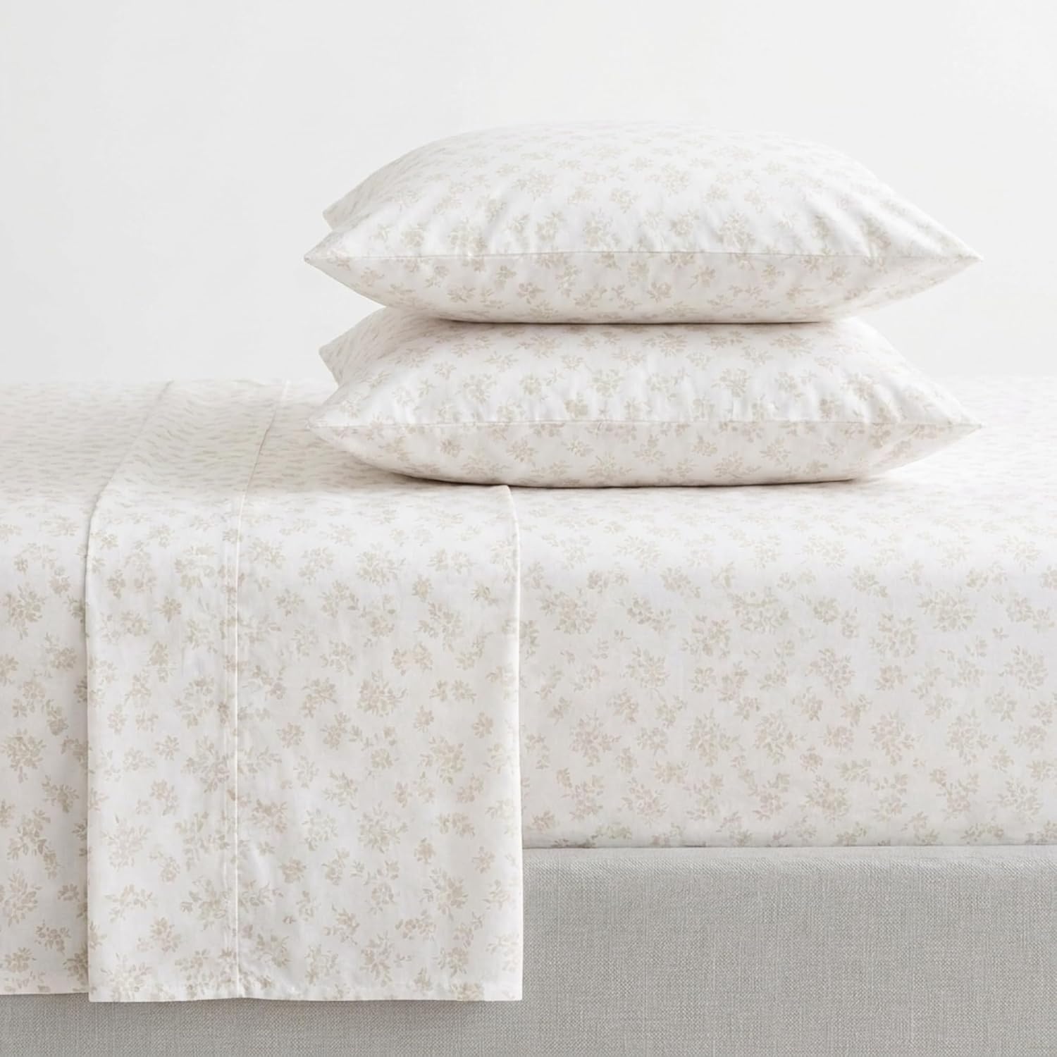image:imageMartha Stewart Full Sheet Set with Fitted Sheet amp Pillowcases Cotton Percale Bedding with a Smooth Feel Deep Pocket Gingham BrownFloral White