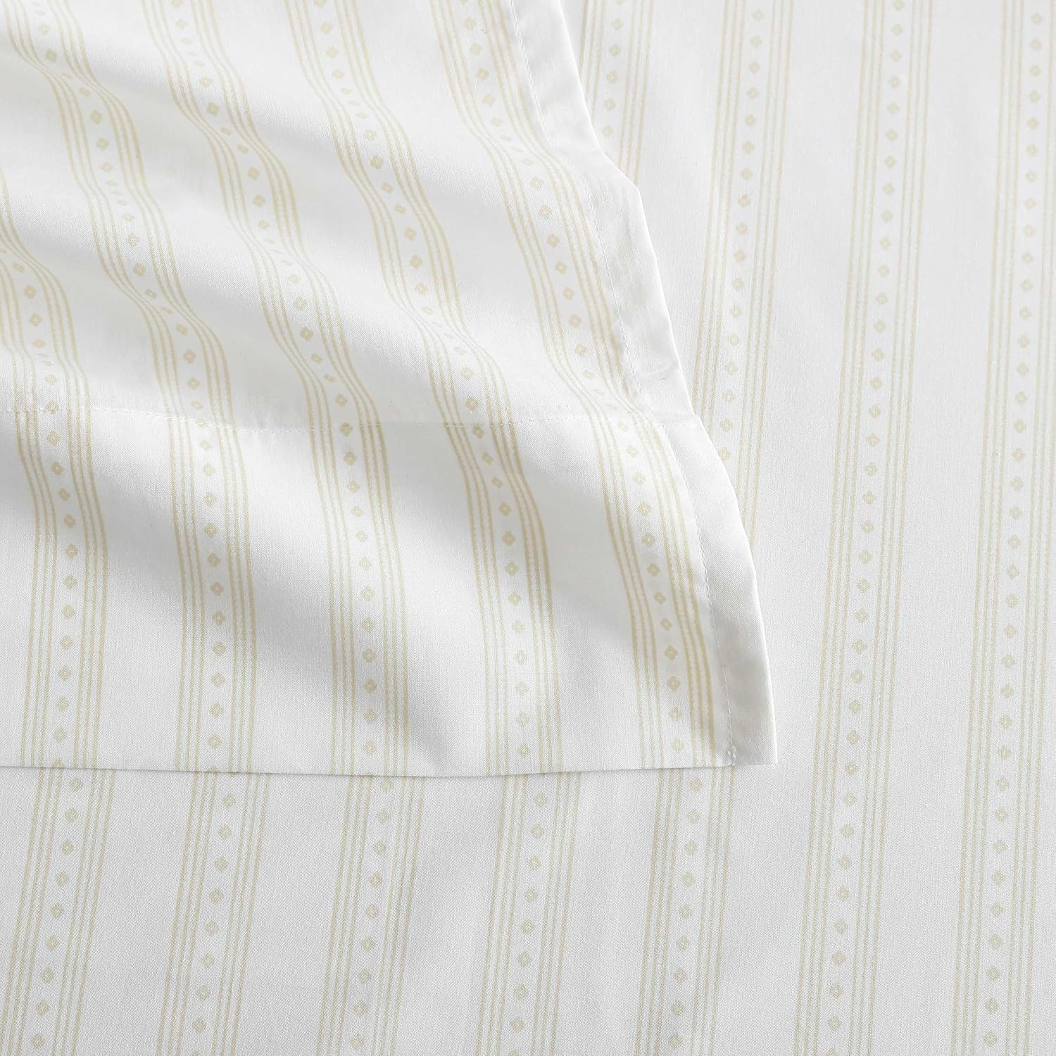 image:imageMartha Stewart Full Sheet Set with Fitted Sheet amp Pillowcases Cotton Percale Bedding with a Smooth Feel Deep Pocket Gingham BrownFrancesca Stripe Beige