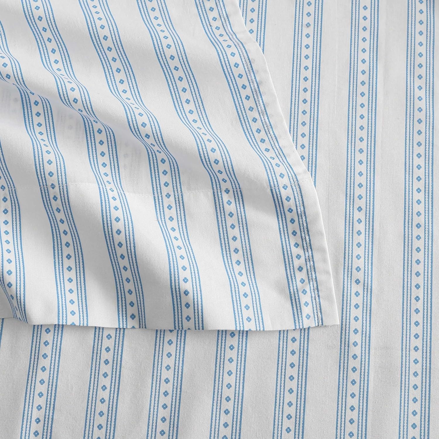 image:imageMartha Stewart Full Sheet Set with Fitted Sheet amp Pillowcases Cotton Percale Bedding with a Smooth Feel Deep Pocket Gingham BrownFrancesca Stripe Blue