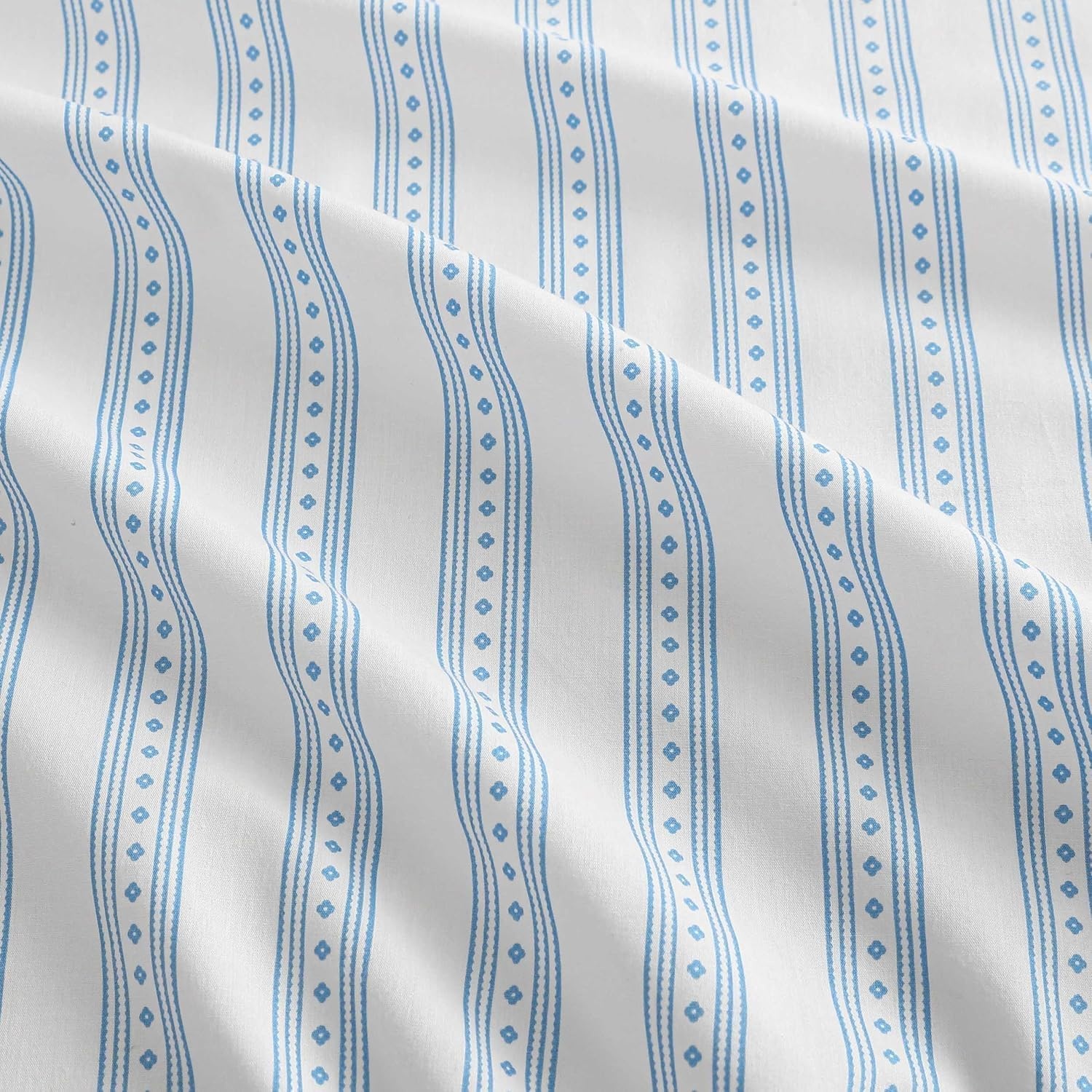 image:imageMartha Stewart Full Sheet Set with Fitted Sheet amp Pillowcases Cotton Percale Bedding with a Smooth Feel Deep Pocket Gingham BrownFrancesca Stripe Blue