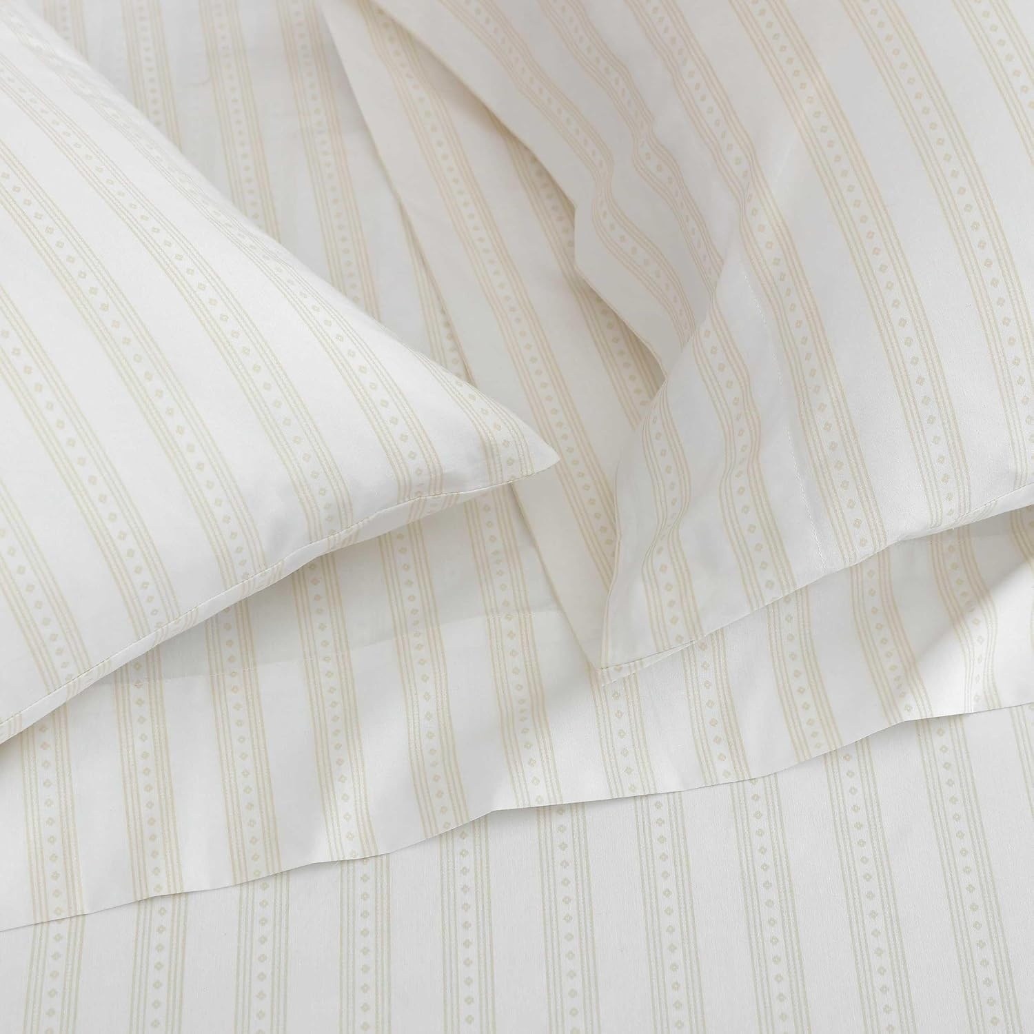image:imageMartha Stewart Full Sheet Set with Fitted Sheet amp Pillowcases Cotton Percale Bedding with a Smooth Feel Deep Pocket Gingham BrownFrancesca Stripe Beige