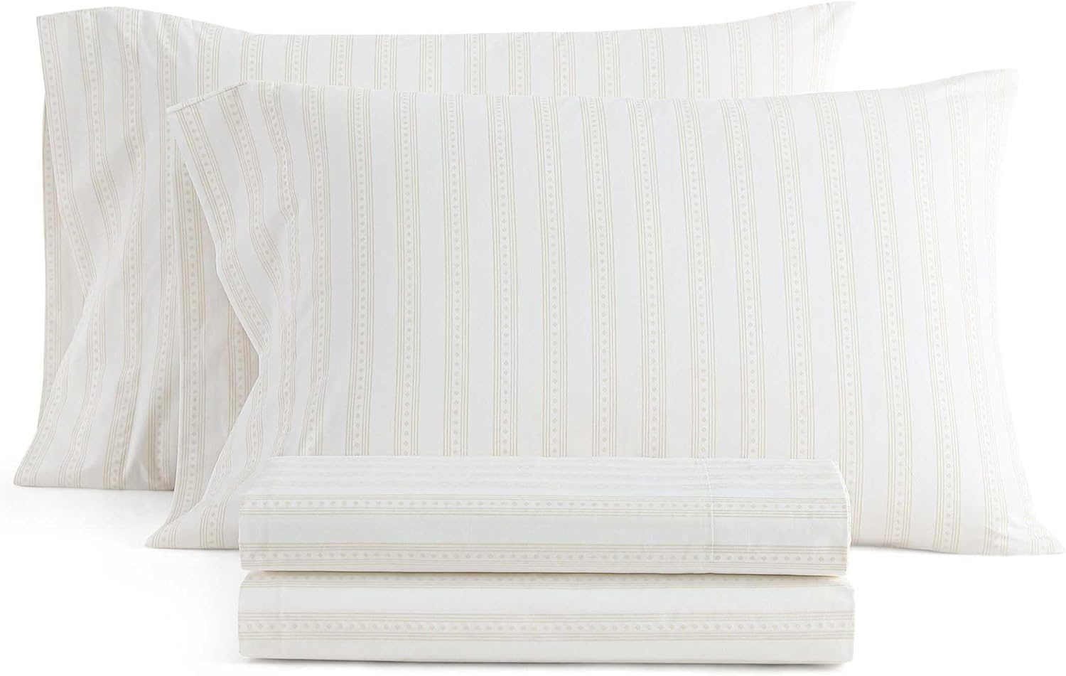 image:imageMartha Stewart Full Sheet Set with Fitted Sheet amp Pillowcases Cotton Percale Bedding with a Smooth Feel Deep Pocket Gingham BrownFrancesca Stripe Beige