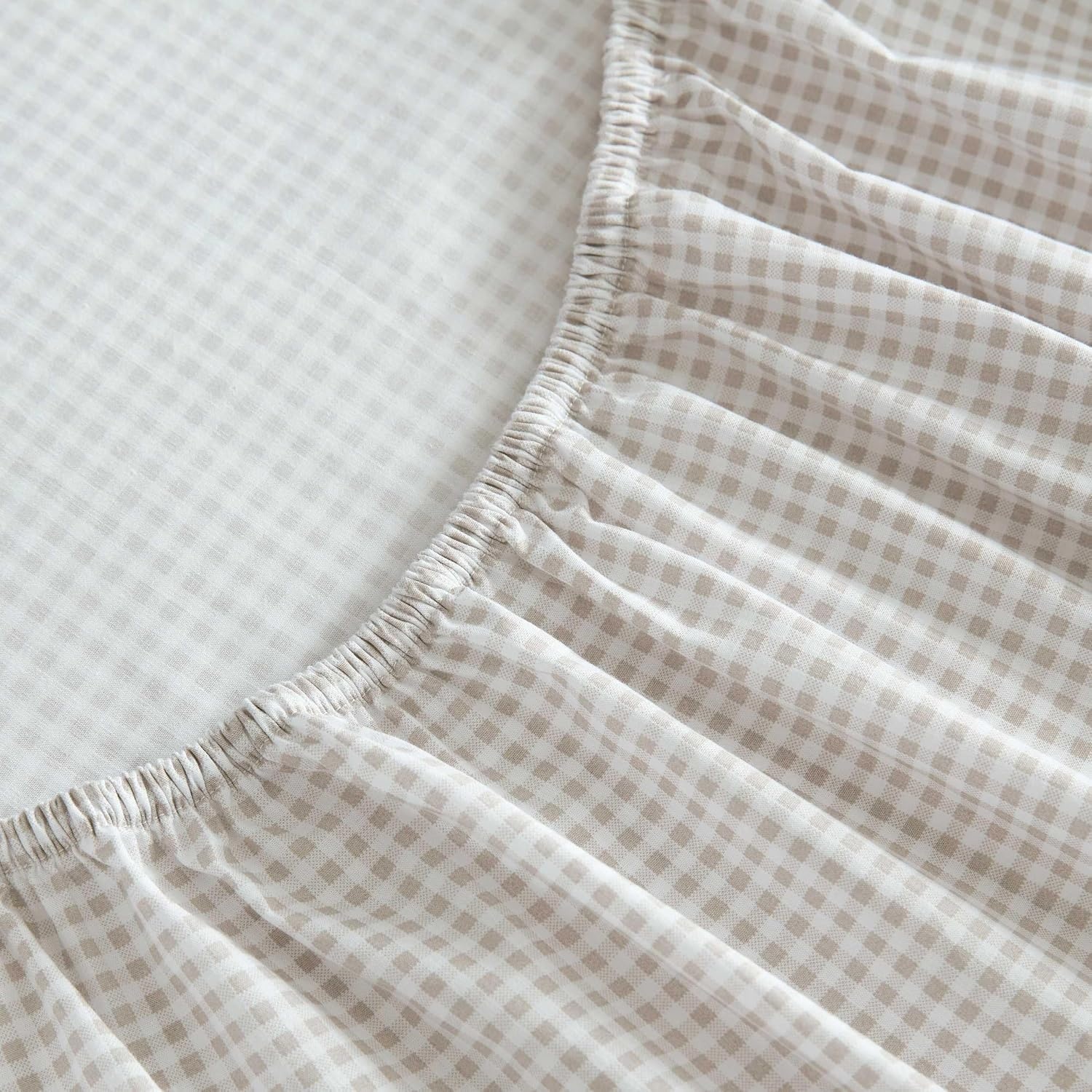 image:imageMartha Stewart Full Sheet Set with Fitted Sheet amp Pillowcases Cotton Percale Bedding with a Smooth Feel Deep Pocket Gingham BrownGingham Beige