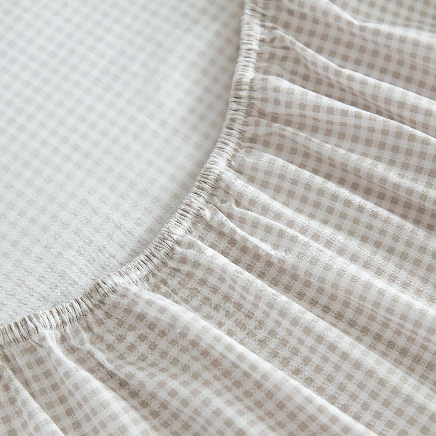 image:imageMartha Stewart Full Sheet Set with Fitted Sheet amp Pillowcases Cotton Percale Bedding with a Smooth Feel Deep Pocket Gingham BrownGingham Beige