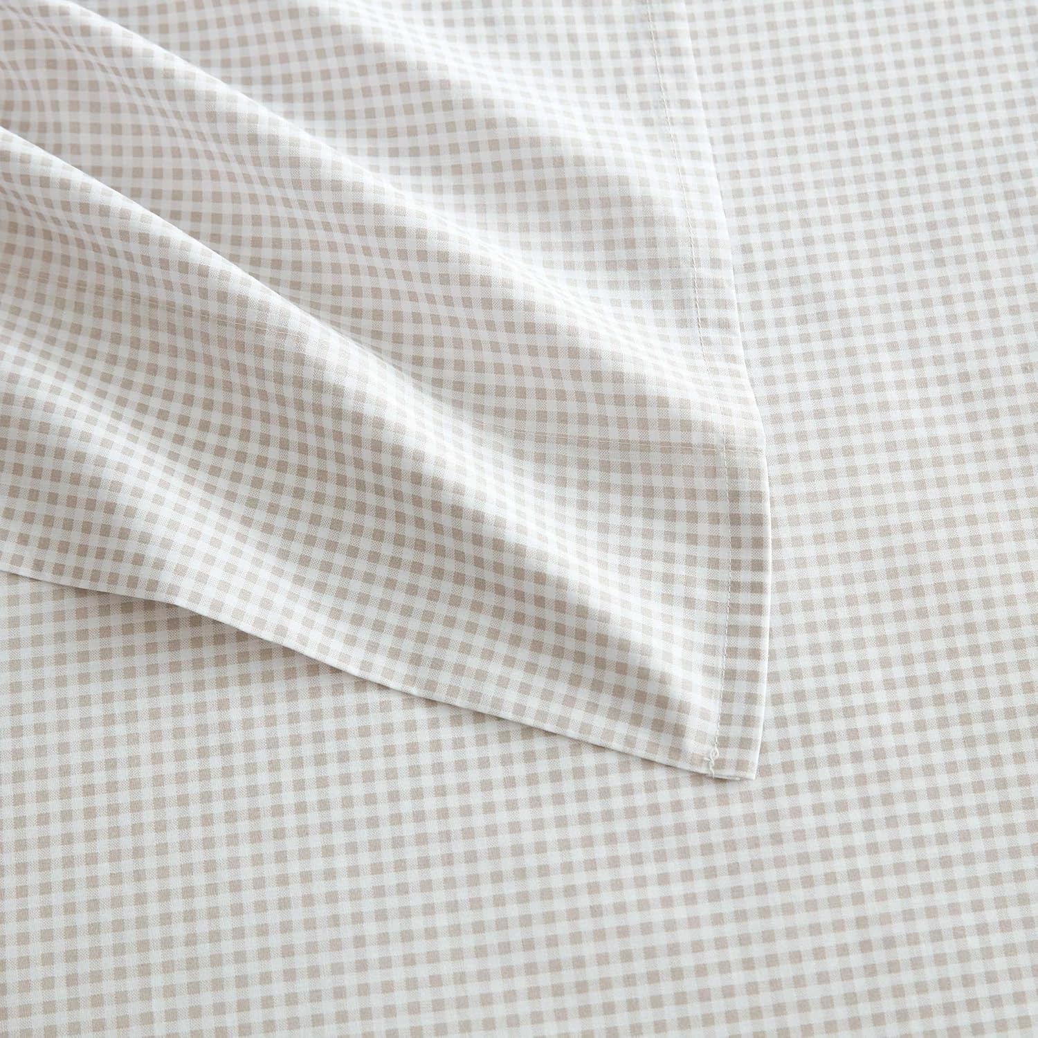 image:imageMartha Stewart Full Sheet Set with Fitted Sheet amp Pillowcases Cotton Percale Bedding with a Smooth Feel Deep Pocket Gingham BrownGingham Beige