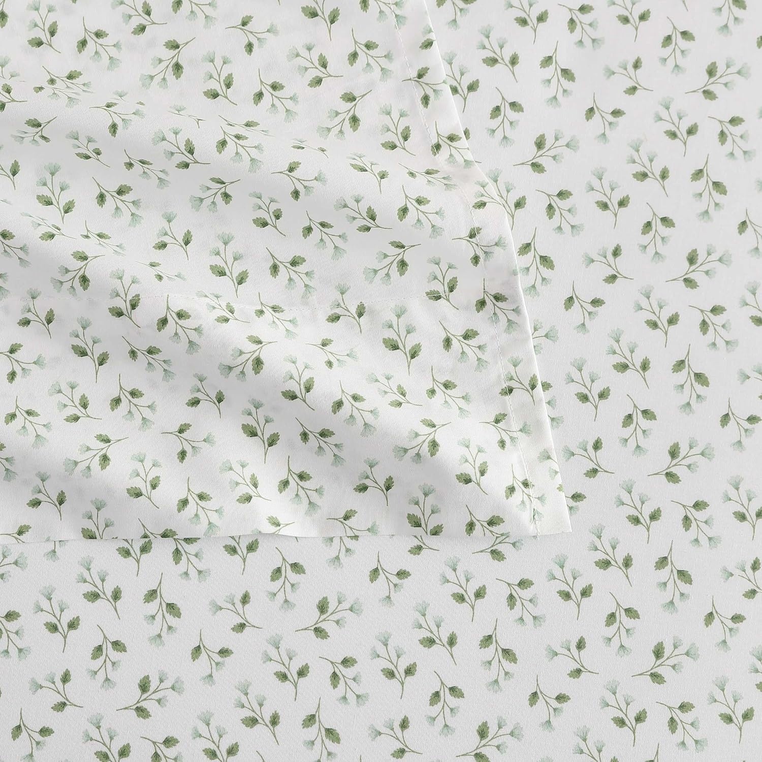 image:imageMartha Stewart Full Sheet Set with Fitted Sheet amp Pillowcases Cotton Percale Bedding with a Smooth Feel Deep Pocket Gingham BrownKennedy Floral Green
