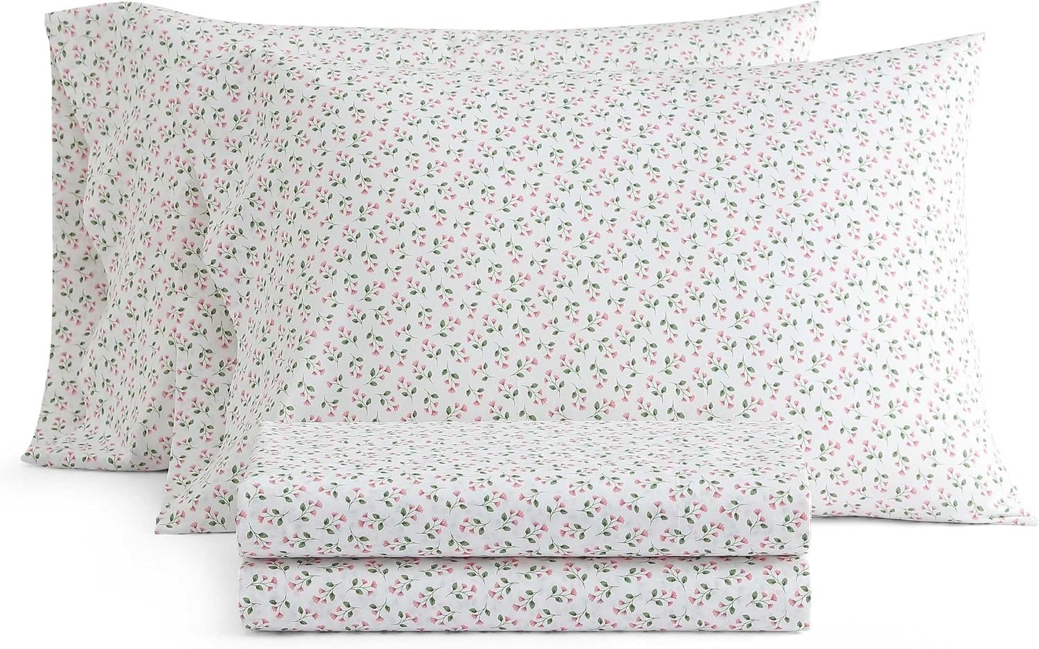 image:imageMartha Stewart Full Sheet Set with Fitted Sheet amp Pillowcases Cotton Percale Bedding with a Smooth Feel Deep Pocket Gingham BrownKennedy Floral Pink