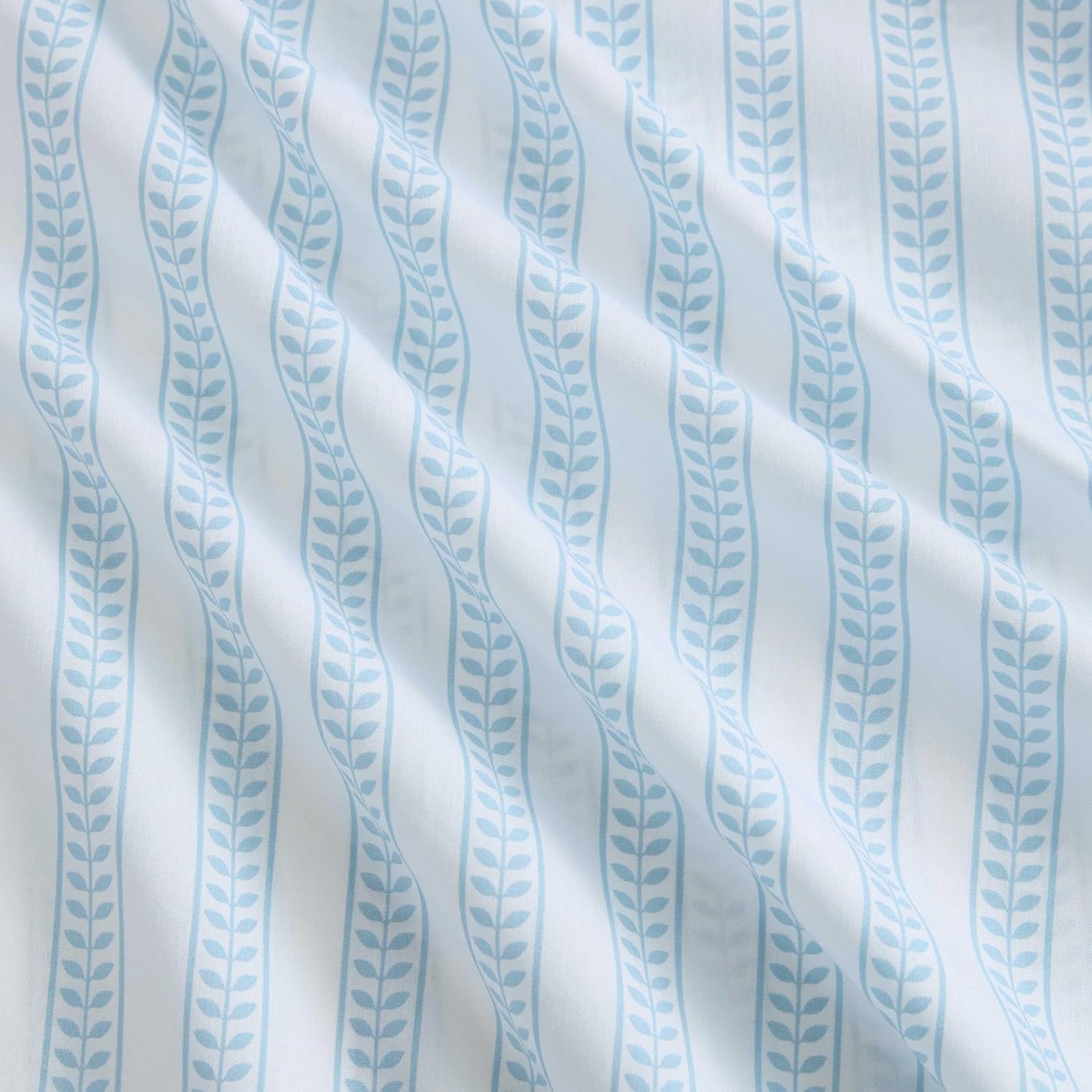image:imageMartha Stewart Full Sheet Set with Fitted Sheet amp Pillowcases Cotton Percale Bedding with a Smooth Feel Deep Pocket Gingham BrownLeaf Stripe Blue
