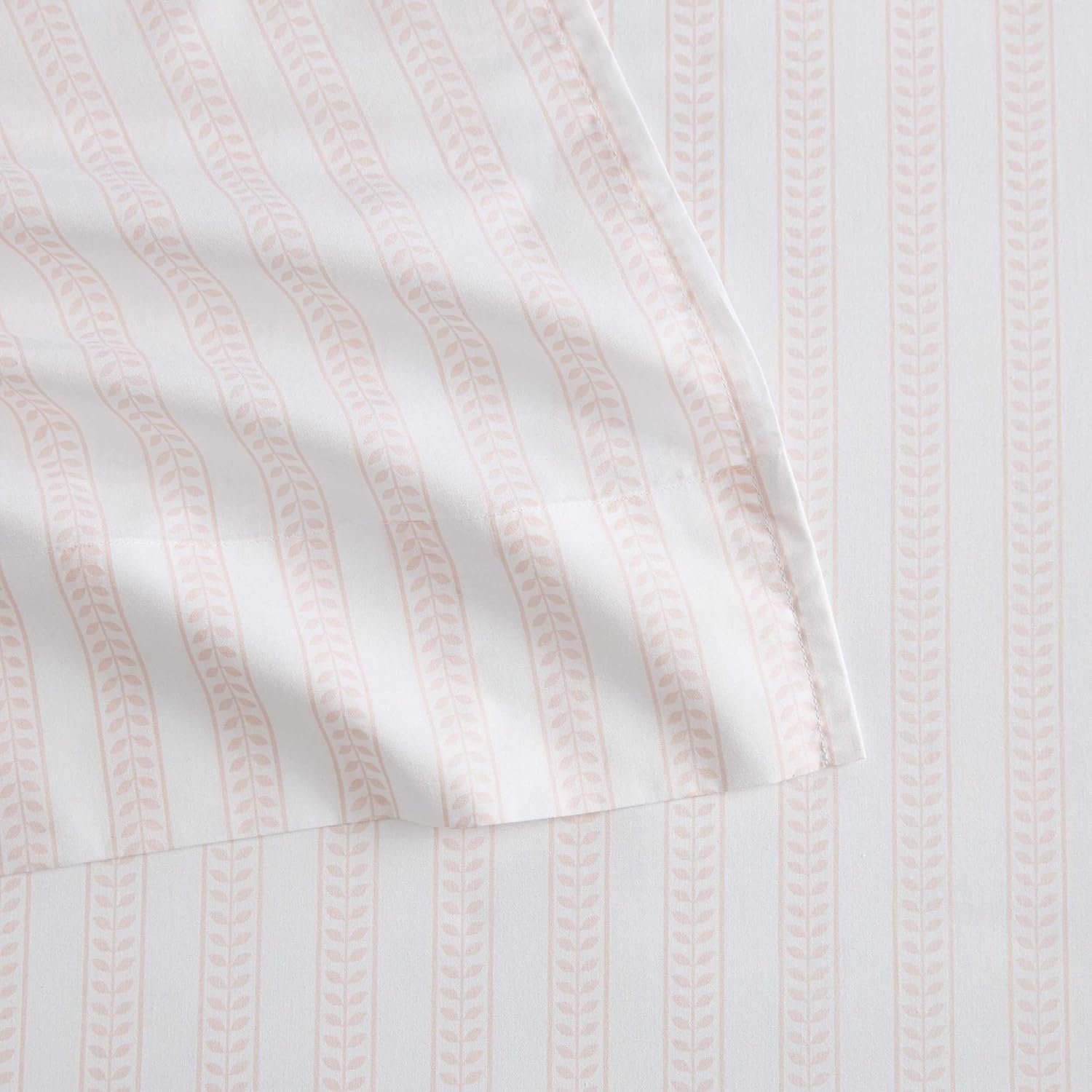 image:imageMartha Stewart Full Sheet Set with Fitted Sheet amp Pillowcases Cotton Percale Bedding with a Smooth Feel Deep Pocket Gingham BrownLeaf Stripe Pink