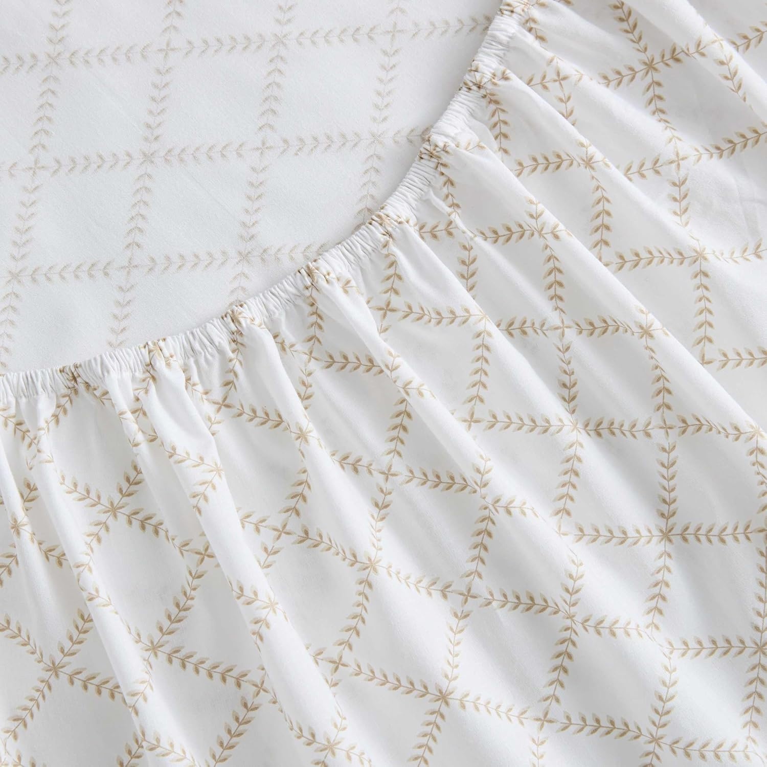 image:imageMartha Stewart Full Sheet Set with Fitted Sheet amp Pillowcases Cotton Percale Bedding with a Smooth Feel Deep Pocket Gingham BrownLeaf Trellis Beige
