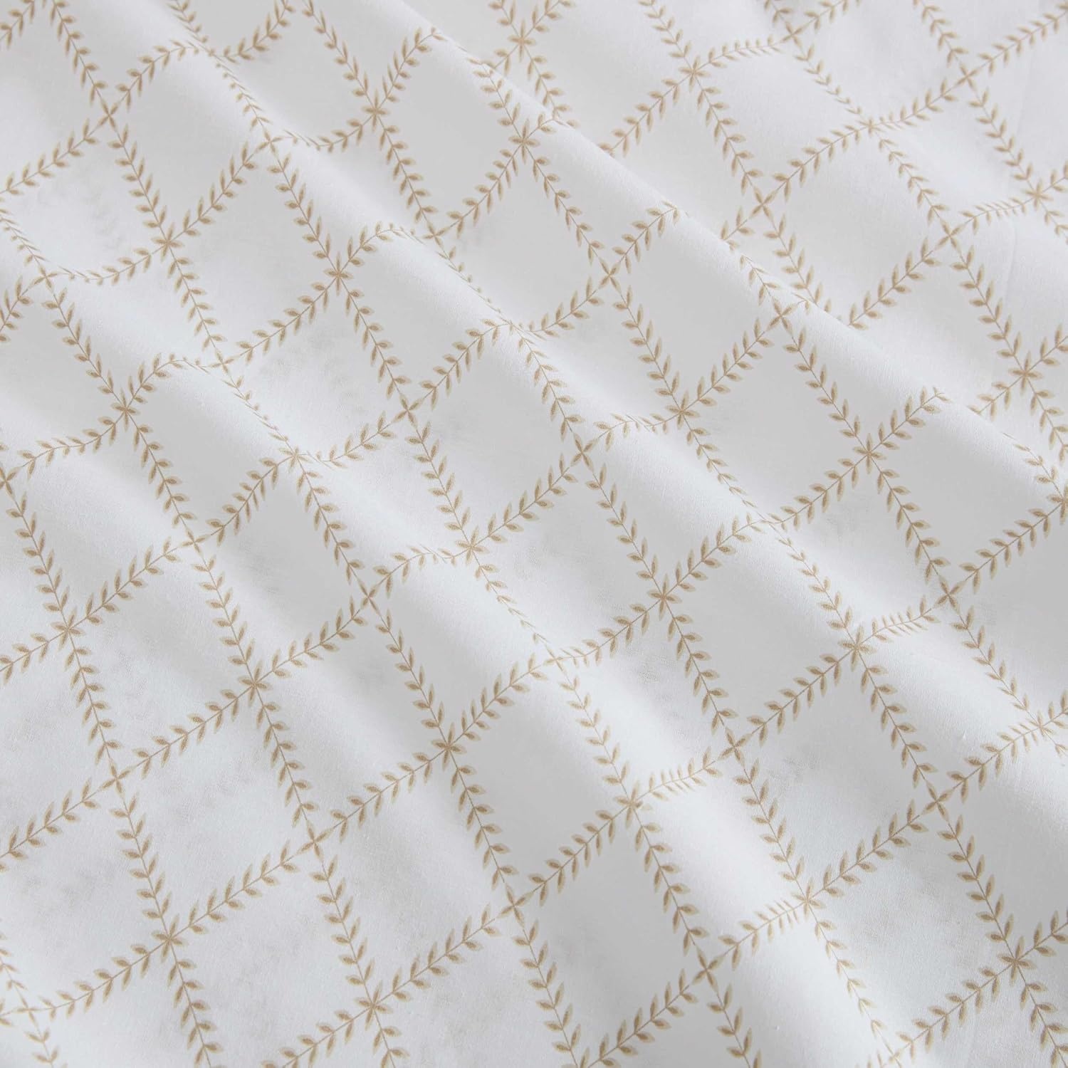 image:imageMartha Stewart Full Sheet Set with Fitted Sheet amp Pillowcases Cotton Percale Bedding with a Smooth Feel Deep Pocket Gingham BrownLeaf Trellis Beige