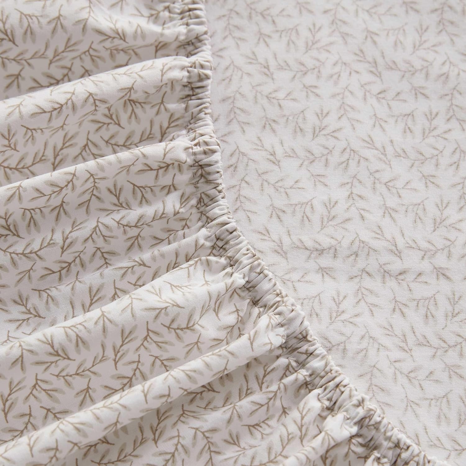 image:imageMartha Stewart Full Sheet Set with Fitted Sheet amp Pillowcases Cotton Percale Bedding with a Smooth Feel Deep Pocket Gingham BrownLeaves Beige