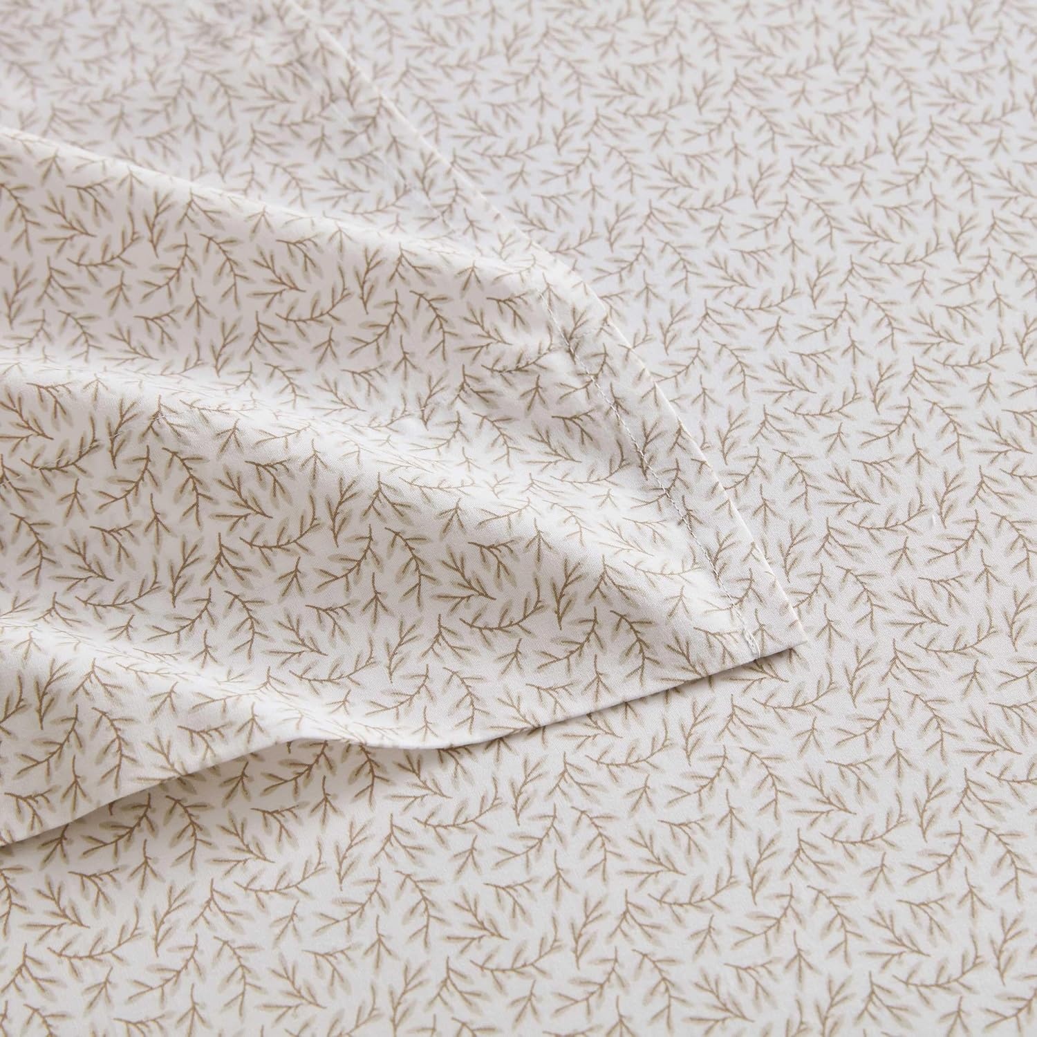 image:imageMartha Stewart Full Sheet Set with Fitted Sheet amp Pillowcases Cotton Percale Bedding with a Smooth Feel Deep Pocket Gingham BrownLeaves Beige