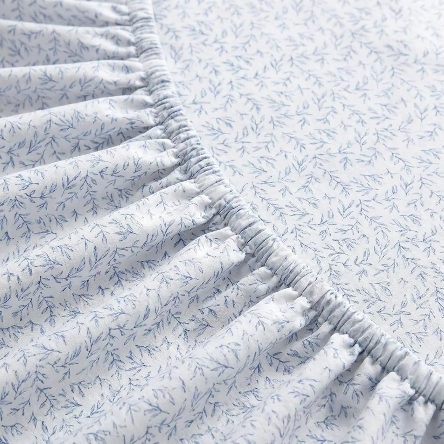 image:imageMartha Stewart Full Sheet Set with Fitted Sheet amp Pillowcases Cotton Percale Bedding with a Smooth Feel Deep Pocket Gingham BrownLeaves Blue