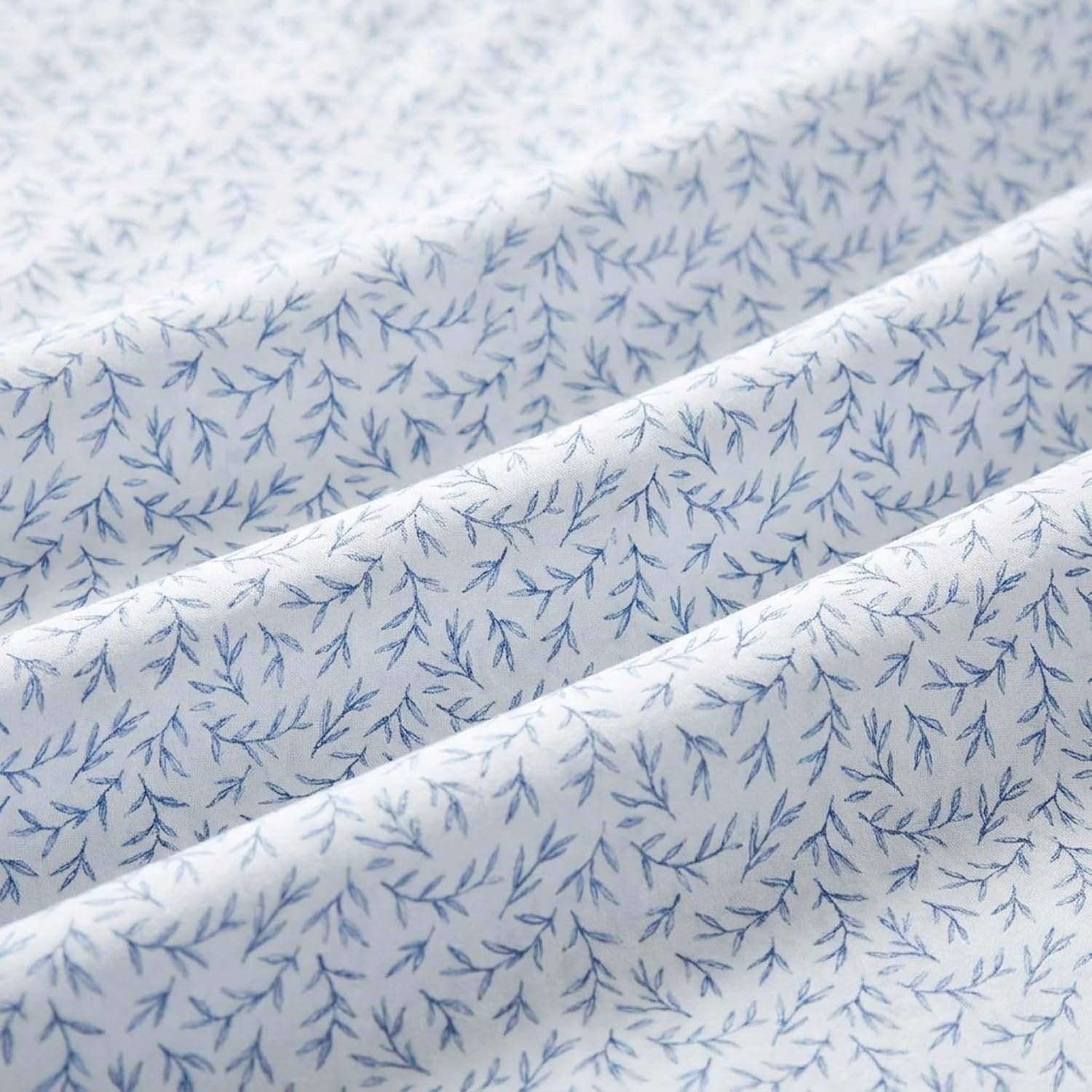 image:imageMartha Stewart Full Sheet Set with Fitted Sheet amp Pillowcases Cotton Percale Bedding with a Smooth Feel Deep Pocket Gingham BrownLeaves Blue