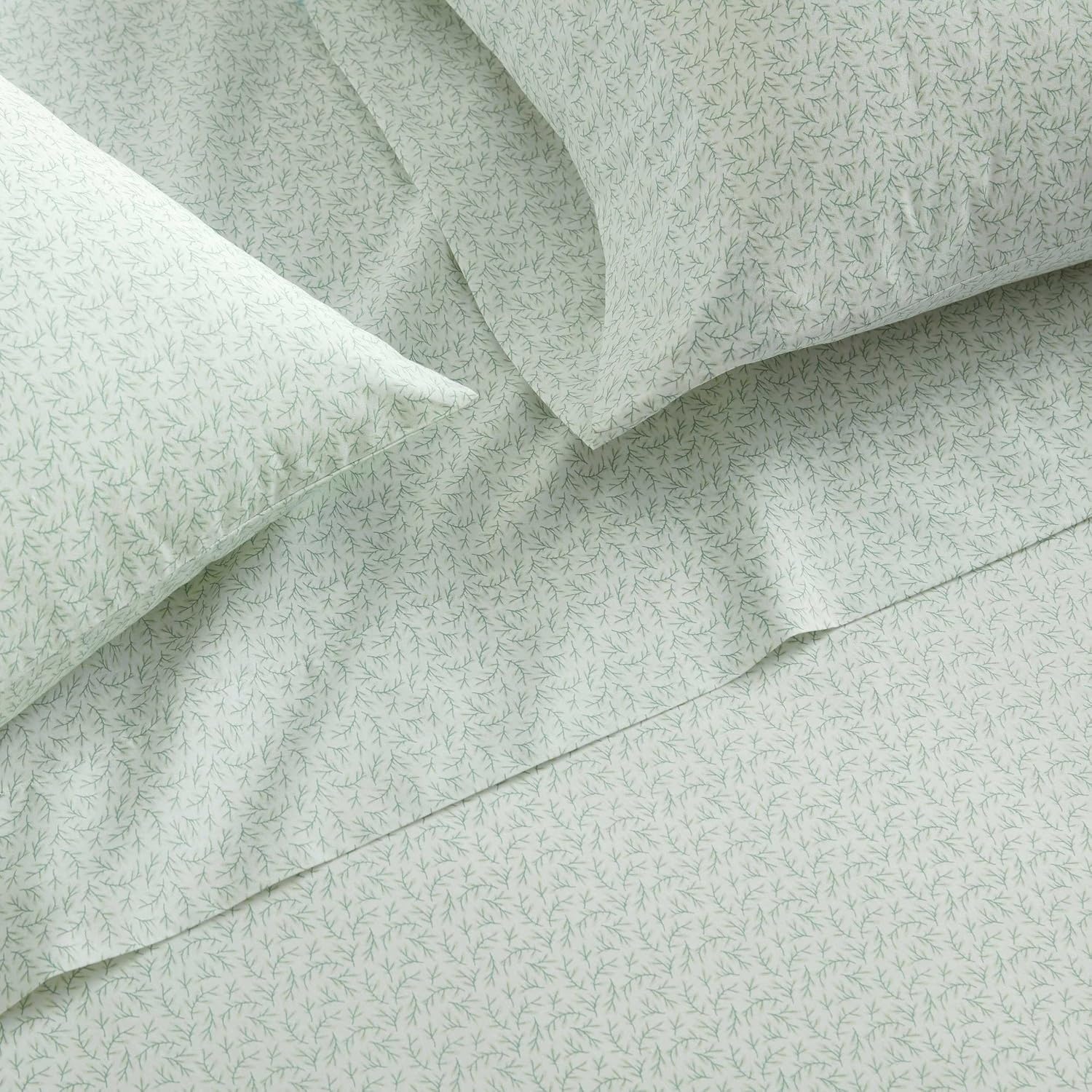 image:imageMartha Stewart Full Sheet Set with Fitted Sheet amp Pillowcases Cotton Percale Bedding with a Smooth Feel Deep Pocket Gingham BrownLeaves Green