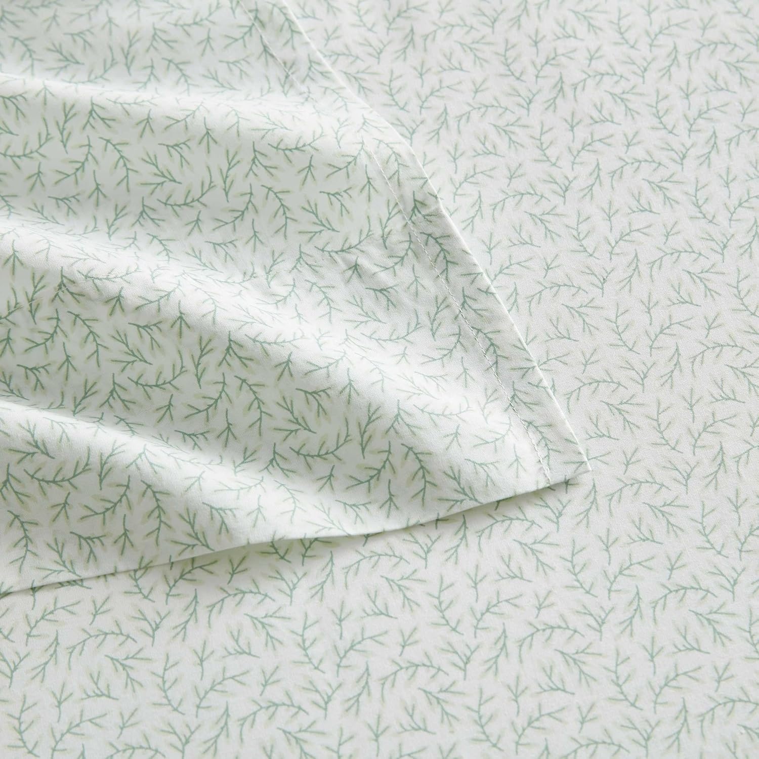 image:imageMartha Stewart Full Sheet Set with Fitted Sheet amp Pillowcases Cotton Percale Bedding with a Smooth Feel Deep Pocket Gingham BrownLeaves Green