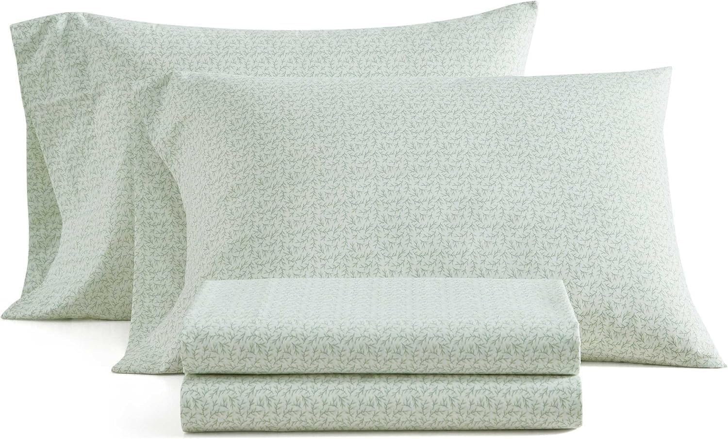 image:imageMartha Stewart Full Sheet Set with Fitted Sheet amp Pillowcases Cotton Percale Bedding with a Smooth Feel Deep Pocket Gingham BrownLeaves Green