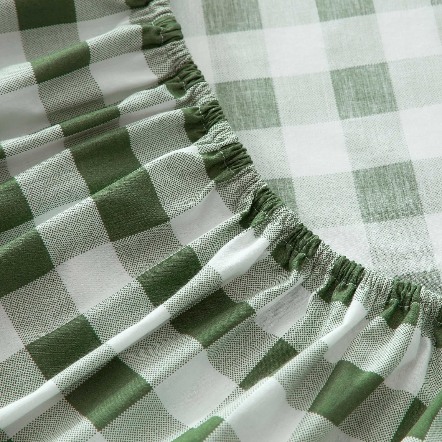 image:imageMartha Stewart Full Sheet Set with Fitted Sheet amp Pillowcases Cotton Percale Bedding with a Smooth Feel Deep Pocket Gingham BrownMadison Gingham Green
