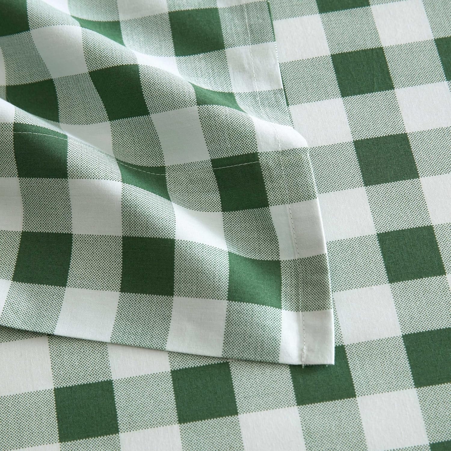 image:imageMartha Stewart Full Sheet Set with Fitted Sheet amp Pillowcases Cotton Percale Bedding with a Smooth Feel Deep Pocket Gingham BrownMadison Gingham Green