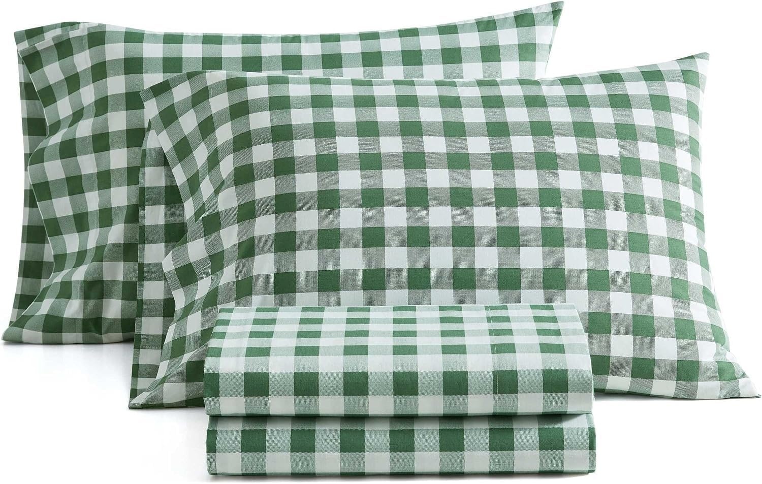 image:imageMartha Stewart Full Sheet Set with Fitted Sheet amp Pillowcases Cotton Percale Bedding with a Smooth Feel Deep Pocket Gingham BrownMadison Gingham Green