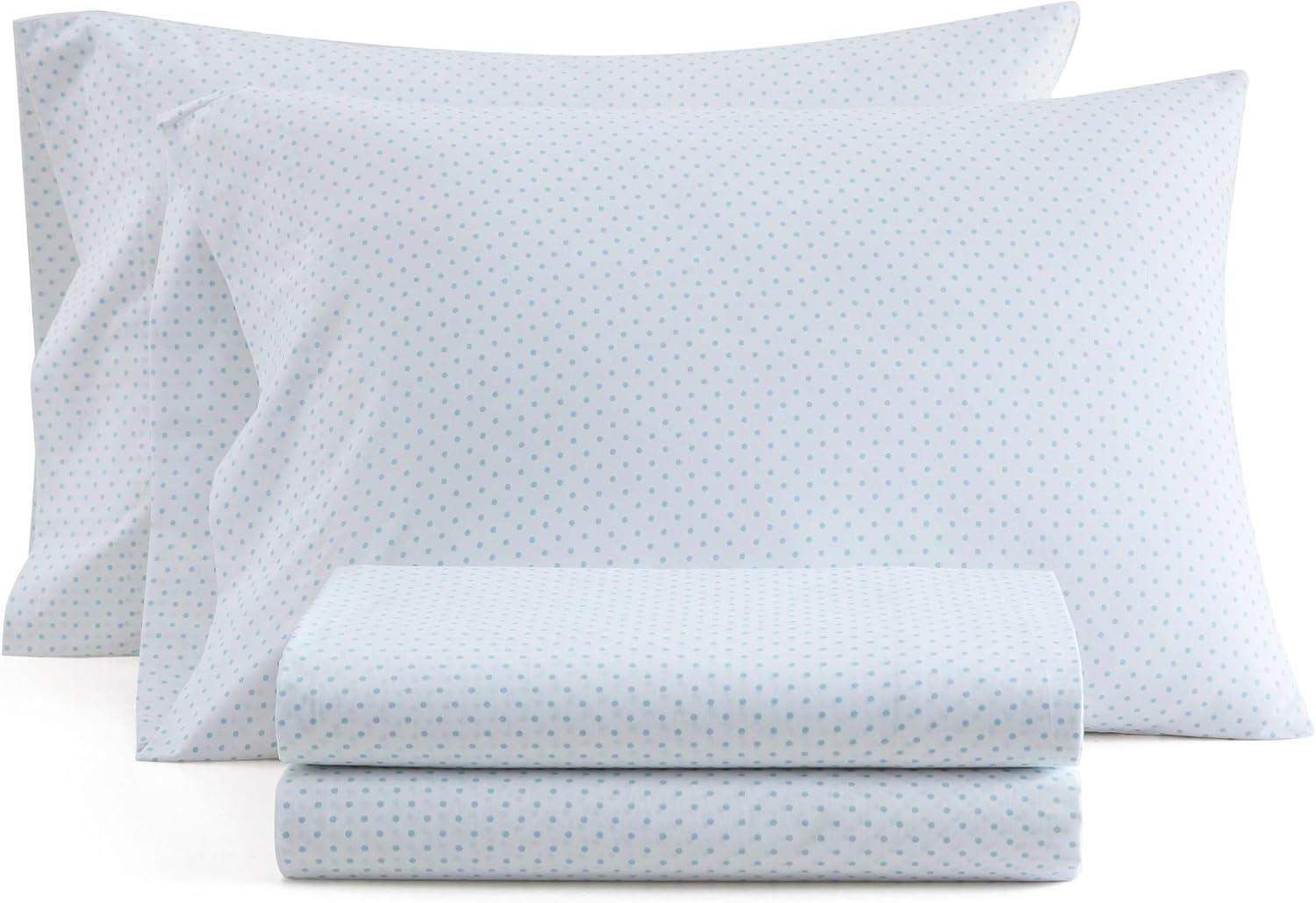 image:imageMartha Stewart Full Sheet Set with Fitted Sheet amp Pillowcases Cotton Percale Bedding with a Smooth Feel Deep Pocket Gingham BrownPolka Dot Blue