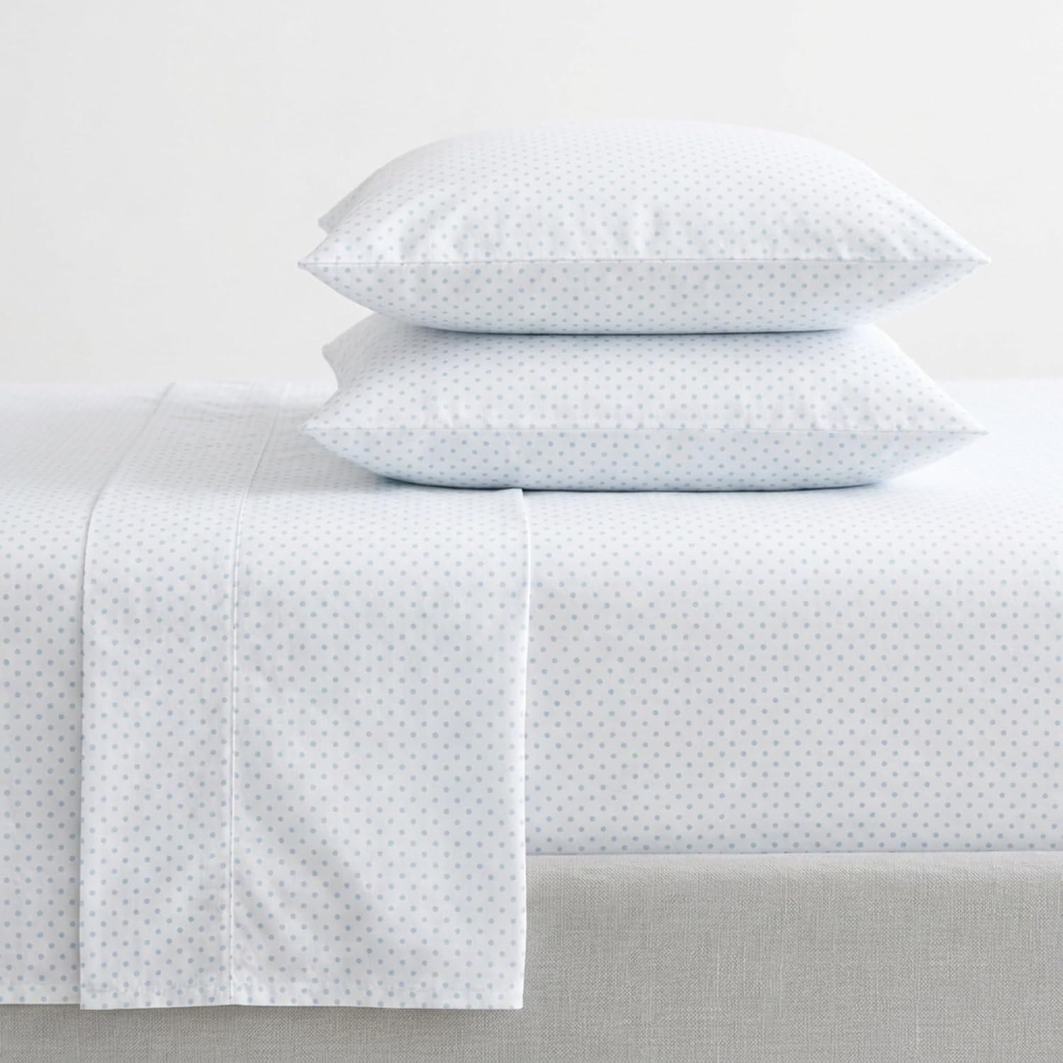 image:imageMartha Stewart Full Sheet Set with Fitted Sheet amp Pillowcases Cotton Percale Bedding with a Smooth Feel Deep Pocket Gingham BrownPolka Dot Blue