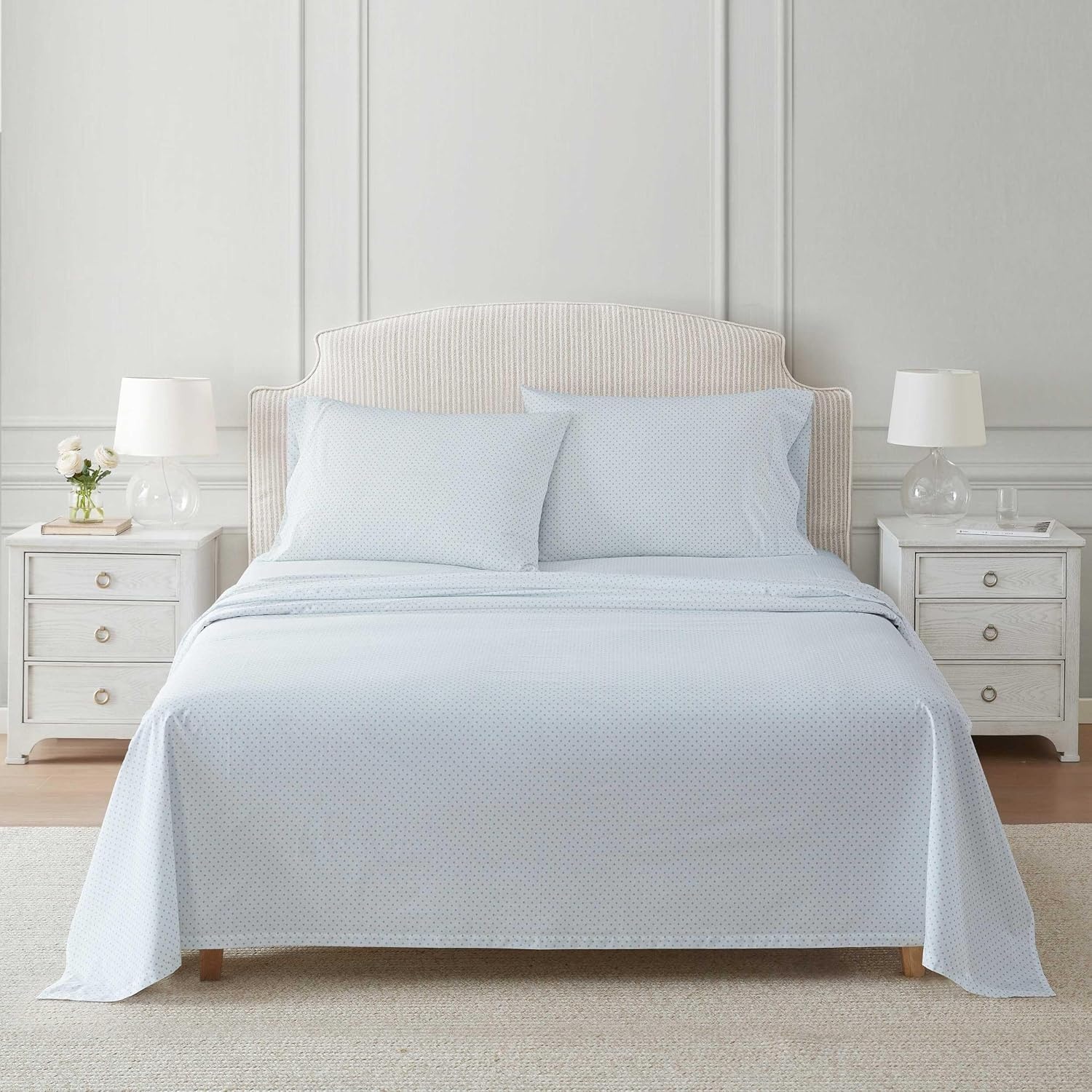 image:imageMartha Stewart Full Sheet Set with Fitted Sheet amp Pillowcases Cotton Percale Bedding with a Smooth Feel Deep Pocket Gingham BrownPolka Dot Blue